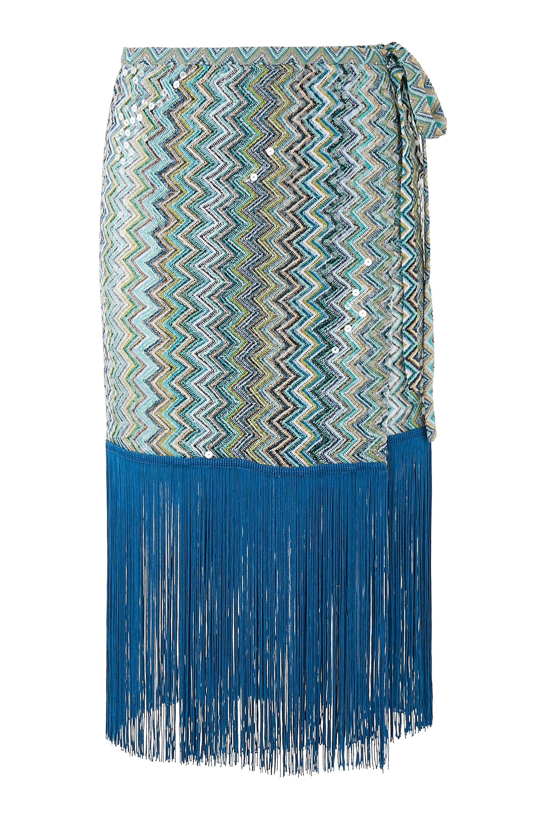 Exclusive Mare Chevron Raschel Sequinned Fringed Mini Skirt