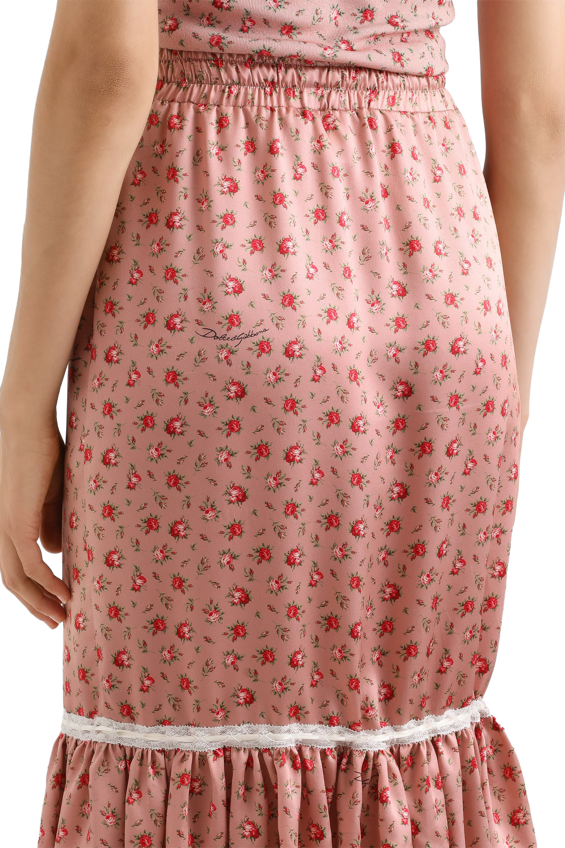 Small Rose-Print Straight Satin Skirt