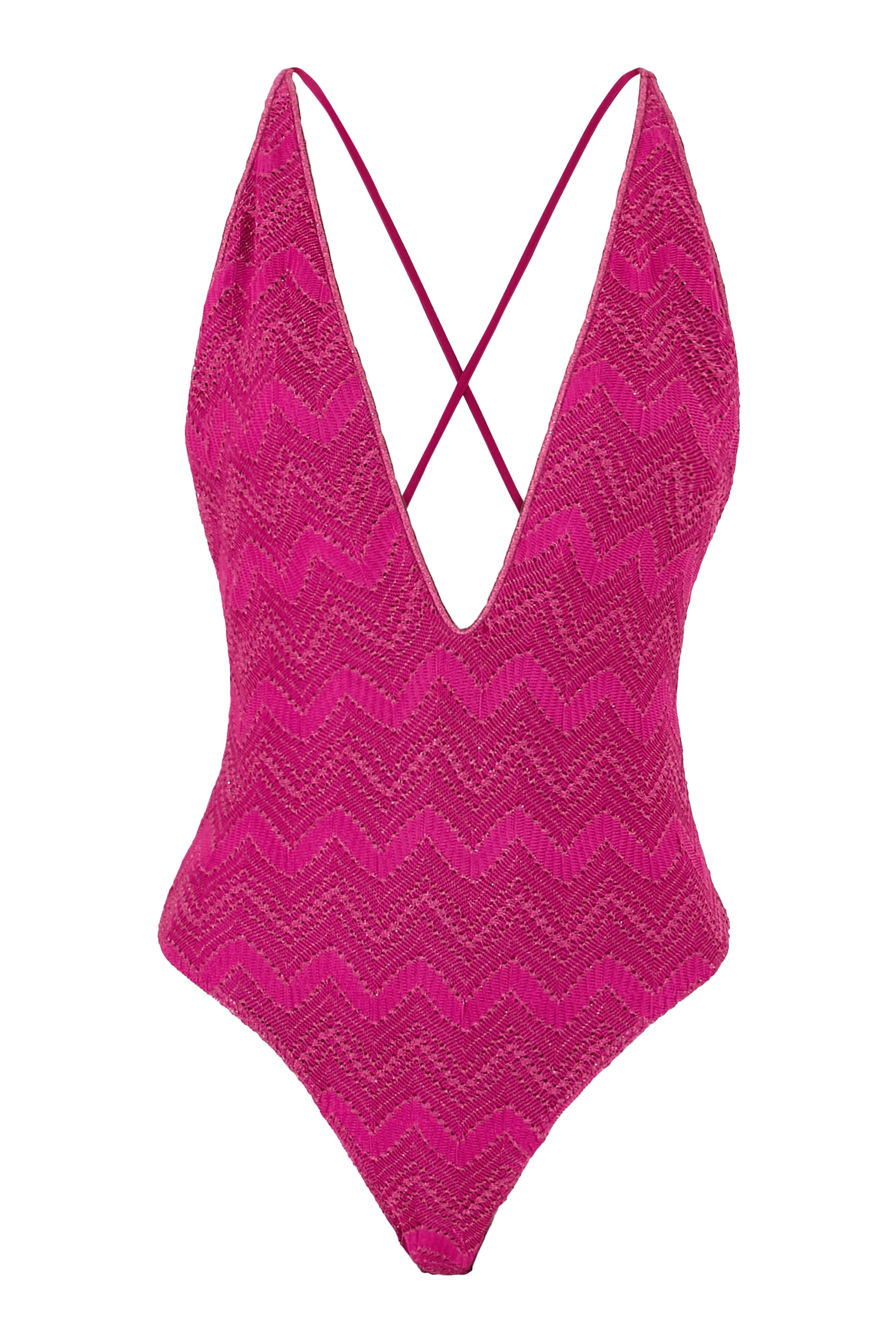 Mare Chevron Lace Raschel Plunge One Piece Swimsuit