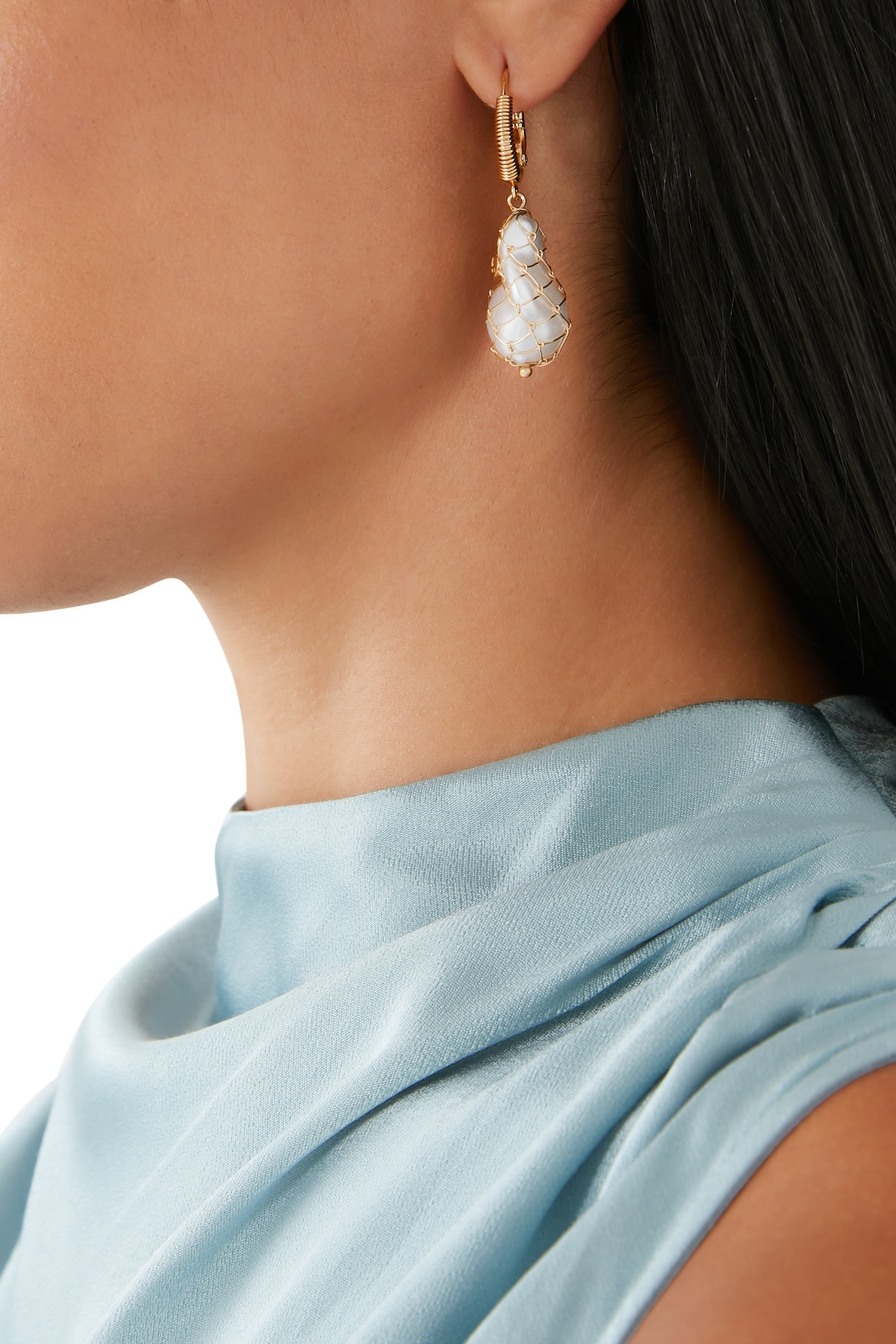 Tao Biwa Earrings, Gold-Plated Brass & Pearls