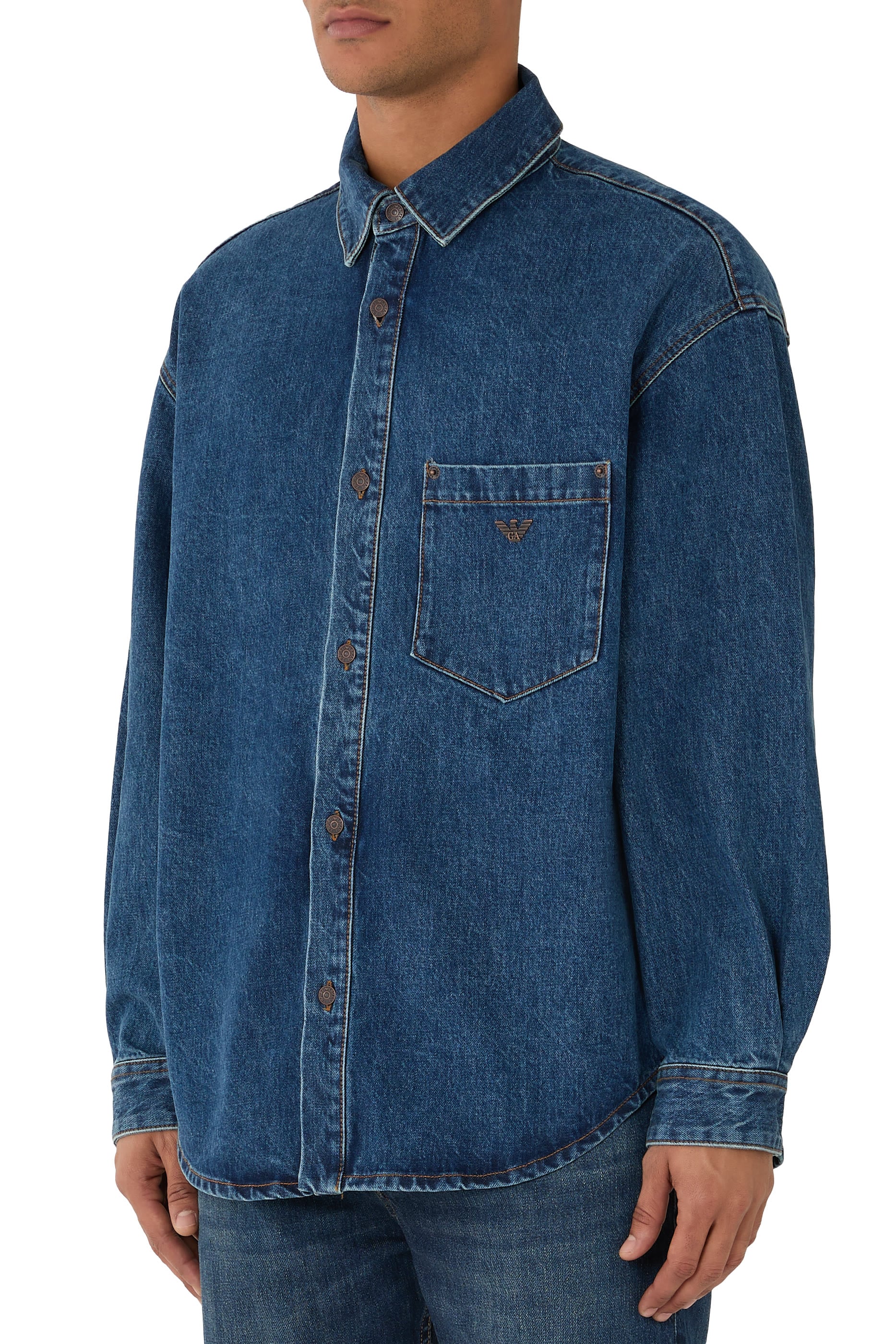 Chest Pocket and Metallic Buttons Shirt