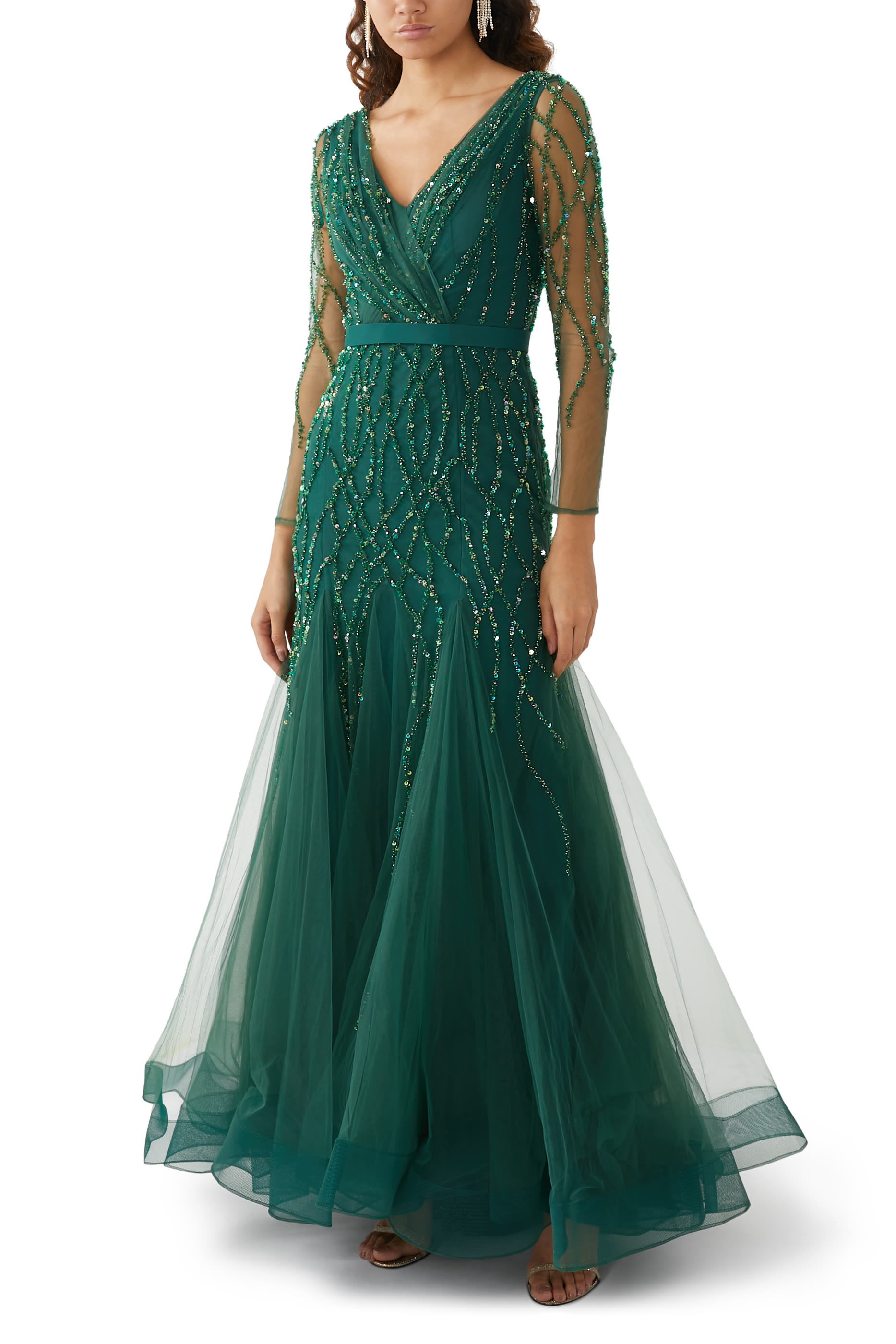 V-Neck Long Sleeves Gown