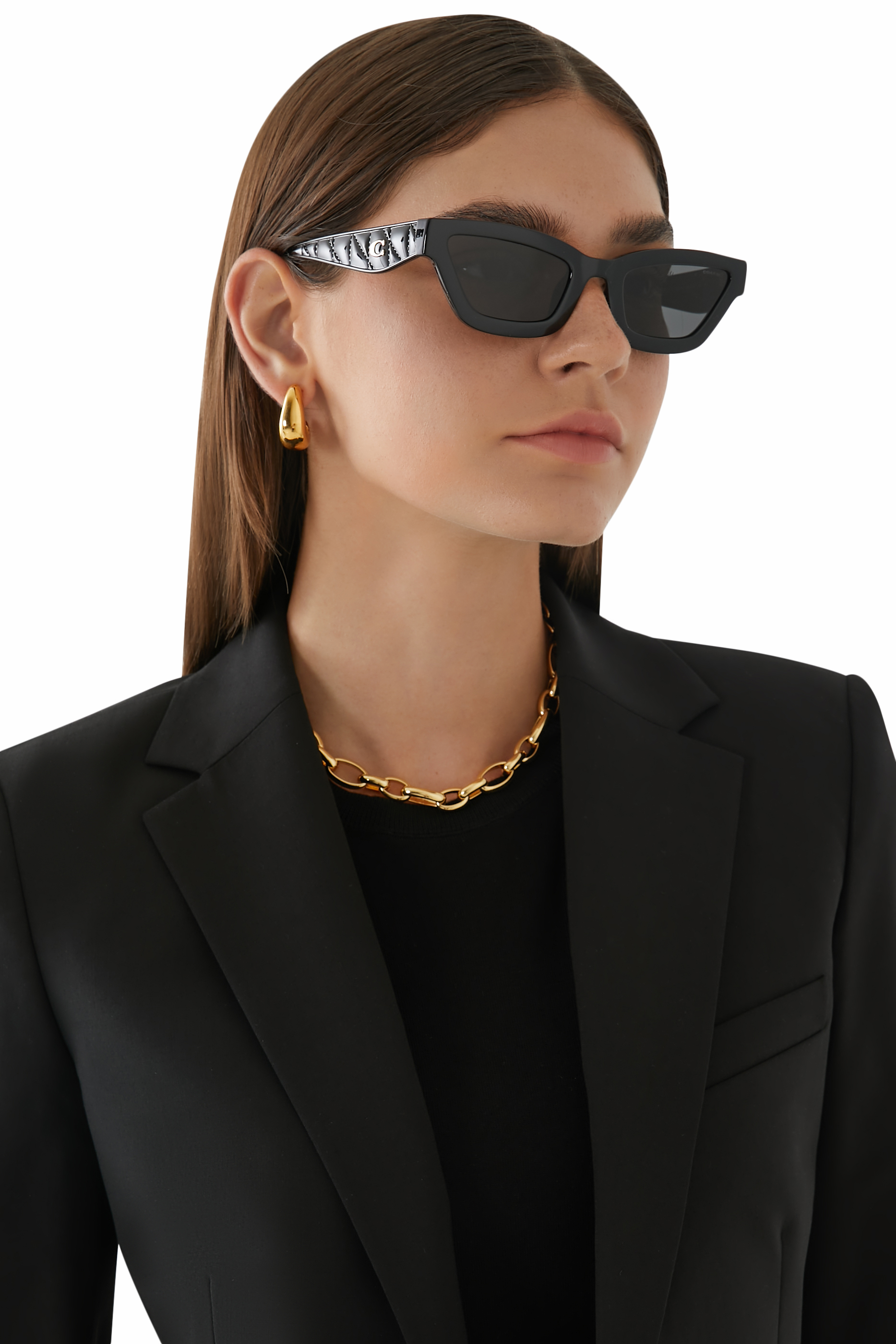 Quilted Narrow Cat Eye Sunglasses