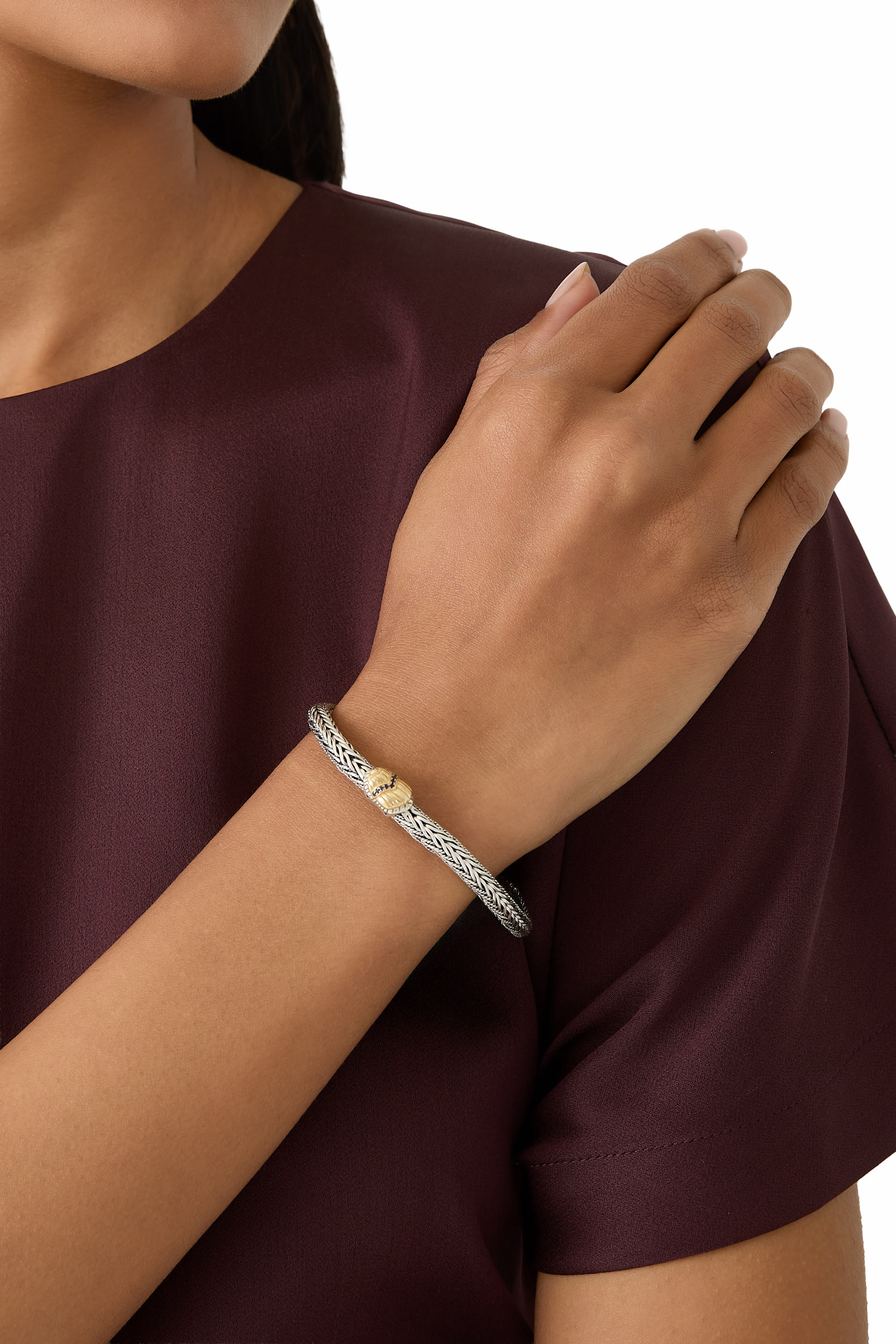 Scarab Braided Bracelet, 18K Yellow Gold, Sterling Silver & Diamonds