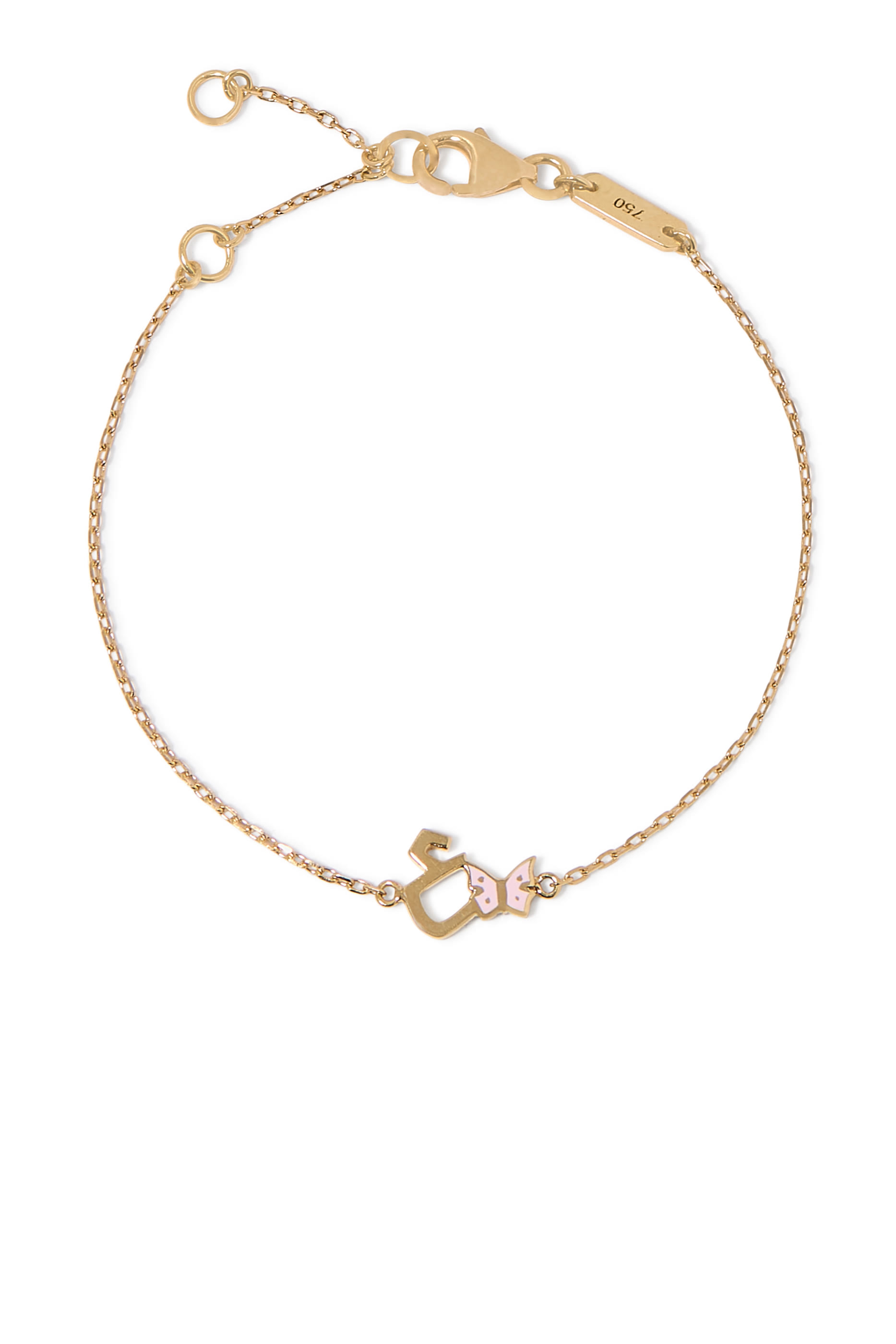 Kids Tiny Bling Pastel Butterfly Charm Letter 'Ein' Bracelet, 18K Yellow Gold & Enamel