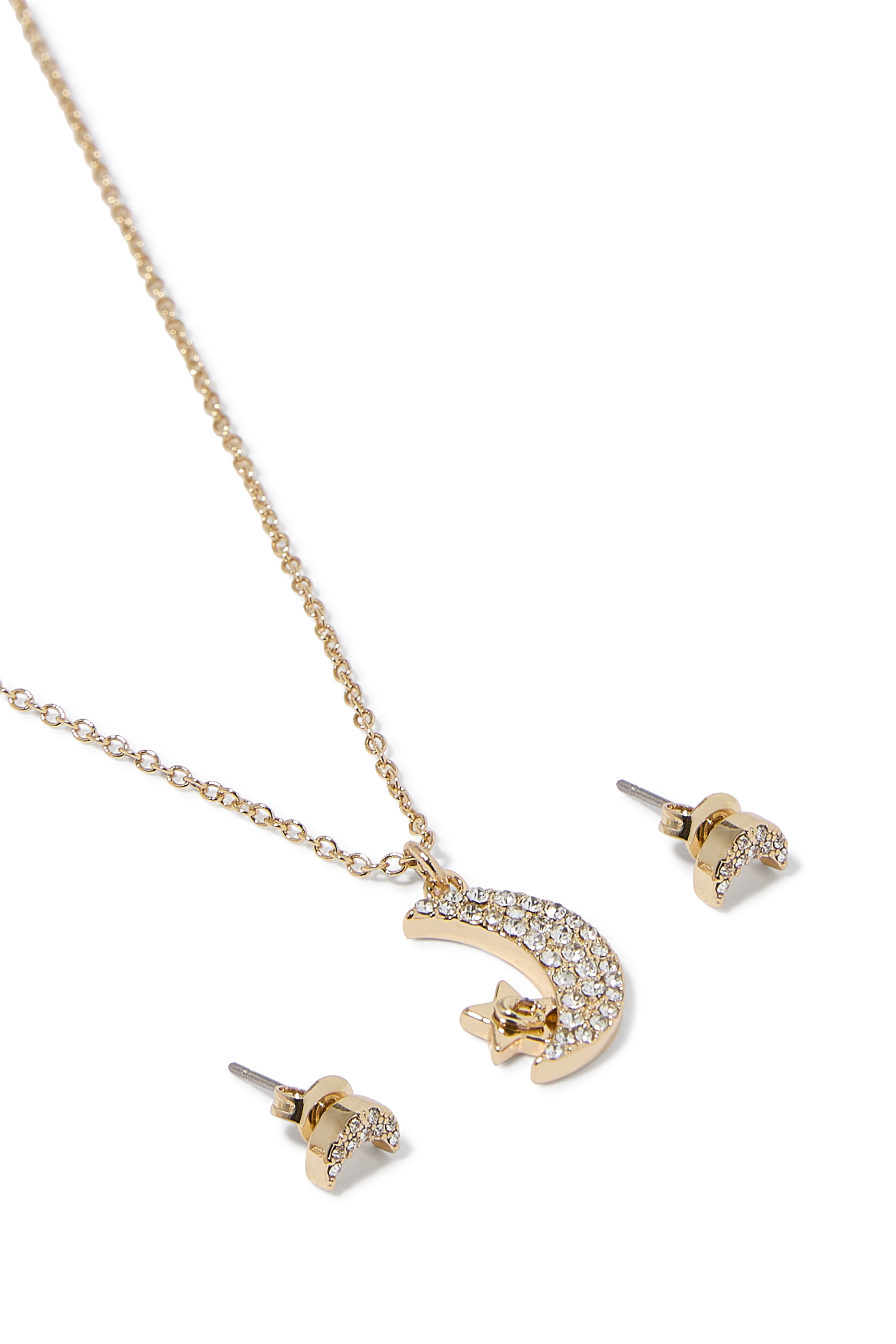 Moon Pendant Necklace and Earrings Set