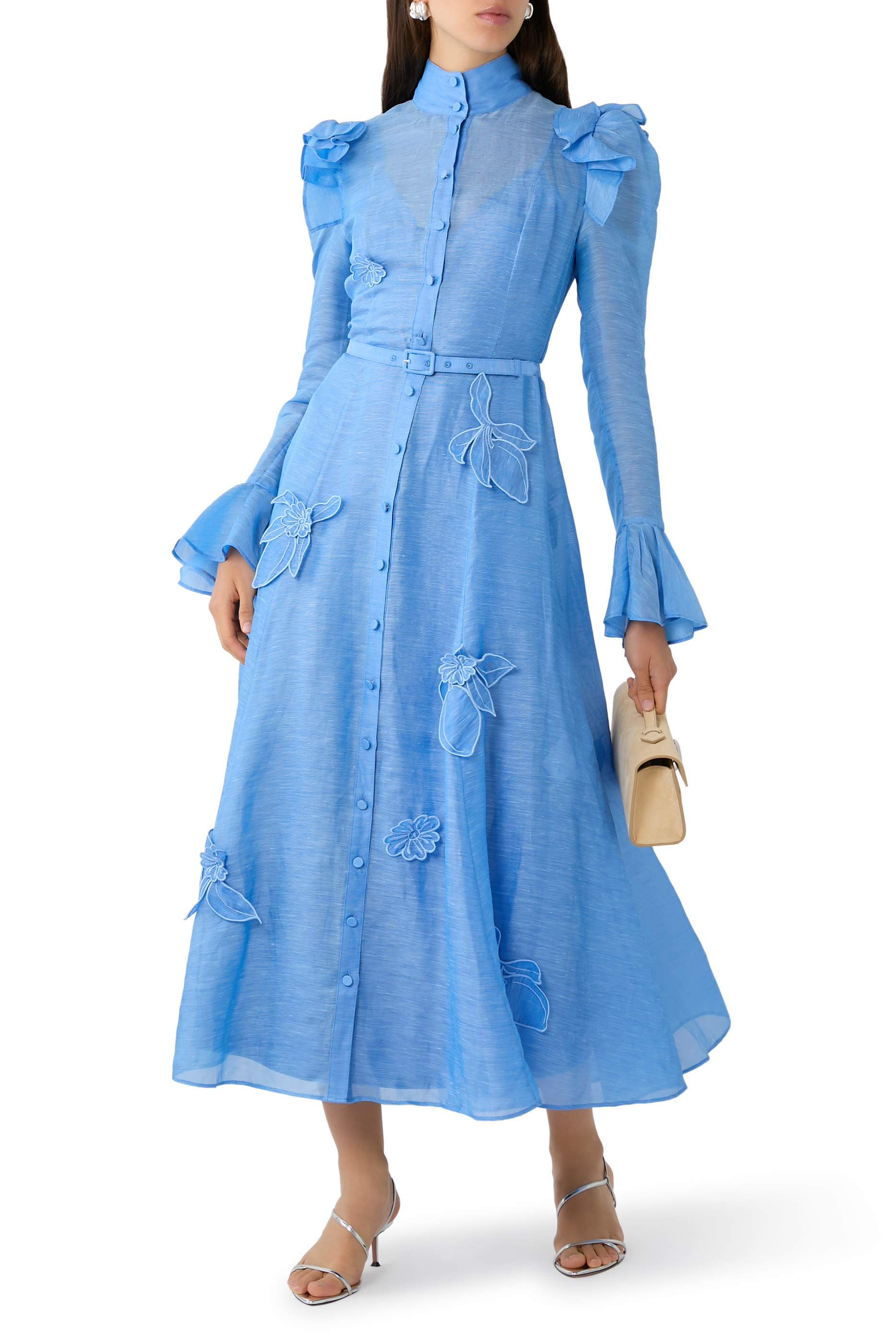 Katrina Appliqu&eacute; Butterfly Sleeve Midi Dress 