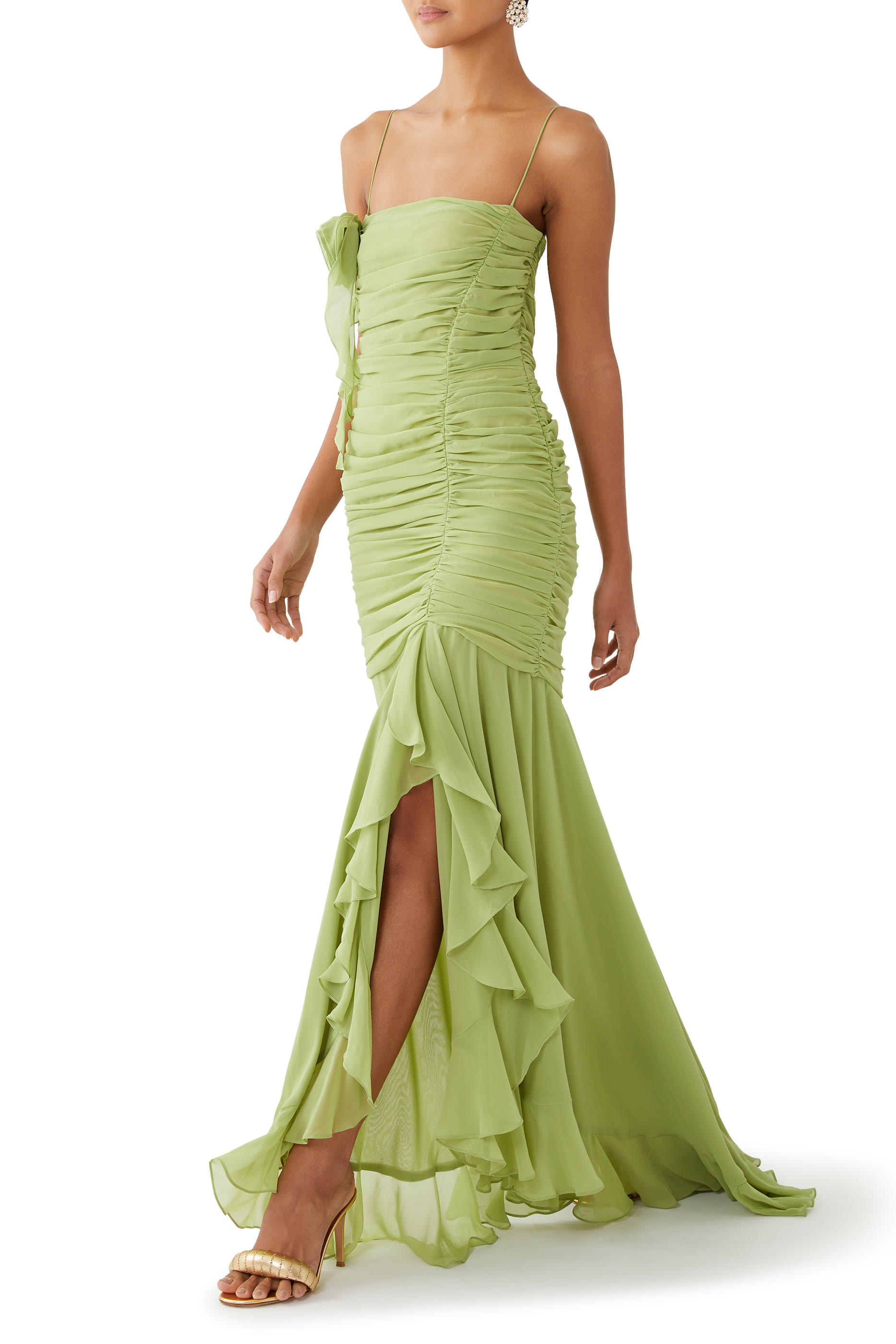 Rosado Pea Shoot Chiffon Maxi Dress