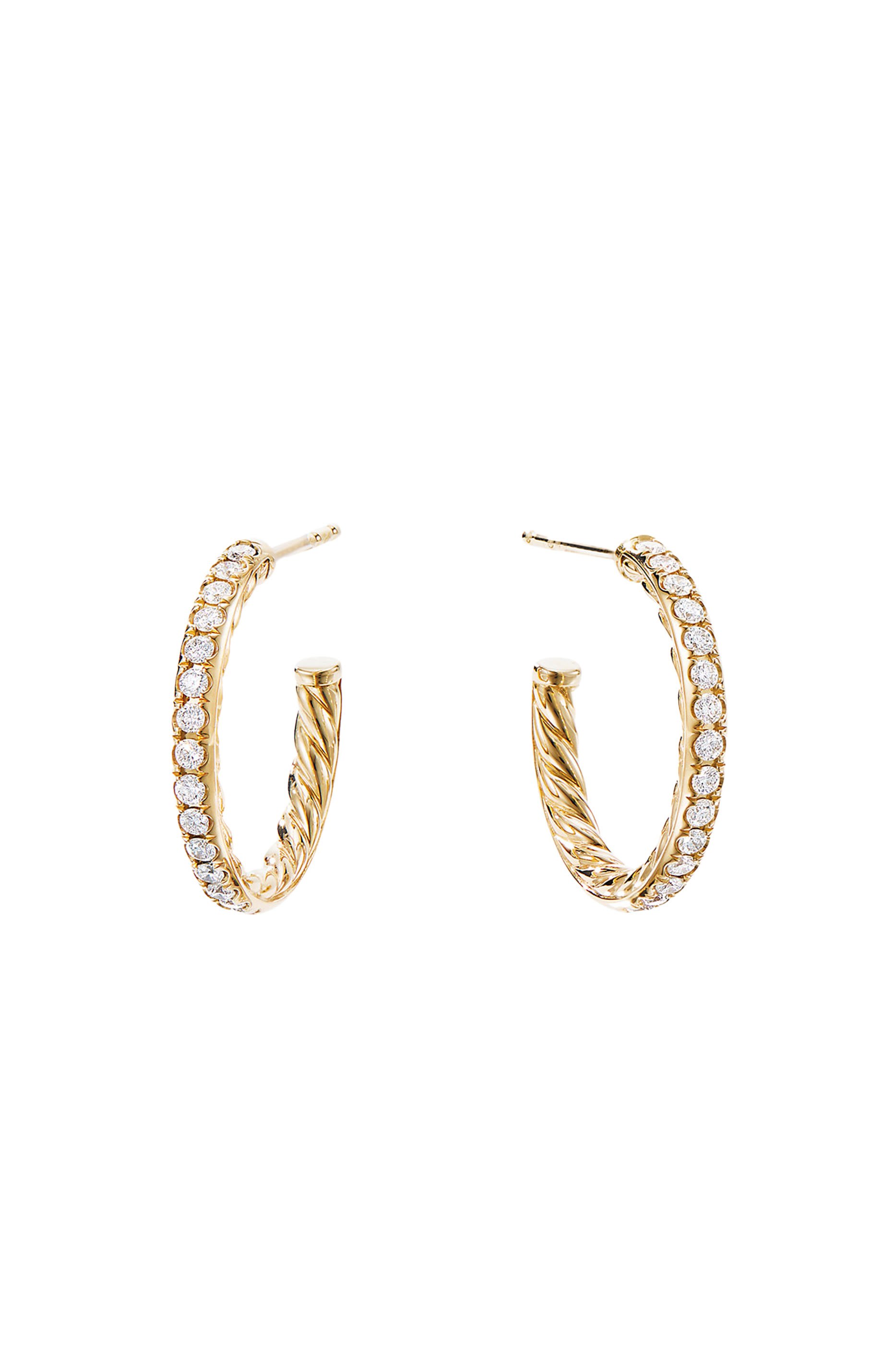 Pave Hoop Earrings, 18k Yellow Gold & Diamonds
