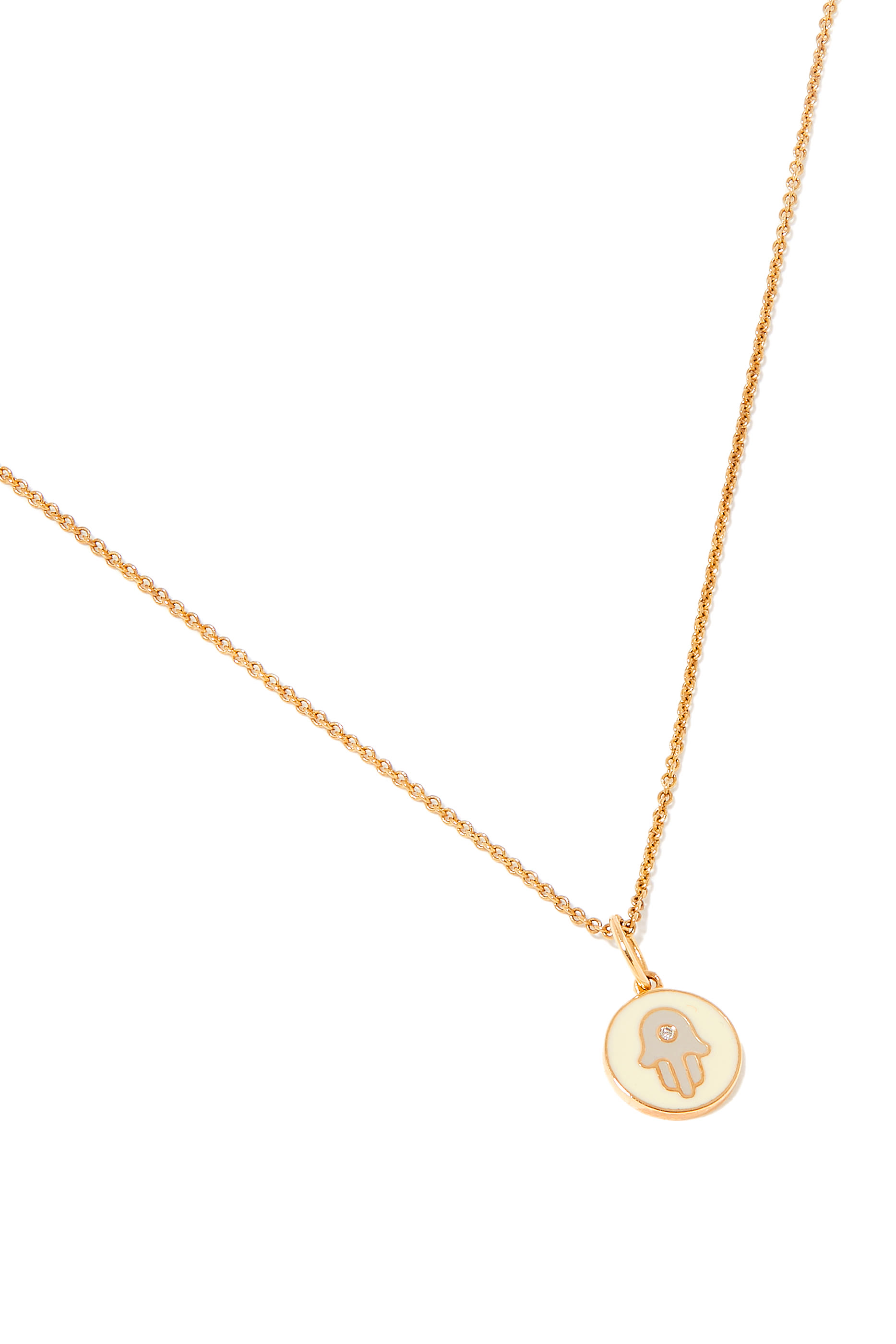 Kids Tiny Hamsa Medallion Necklace, 14k Gold and Enamel