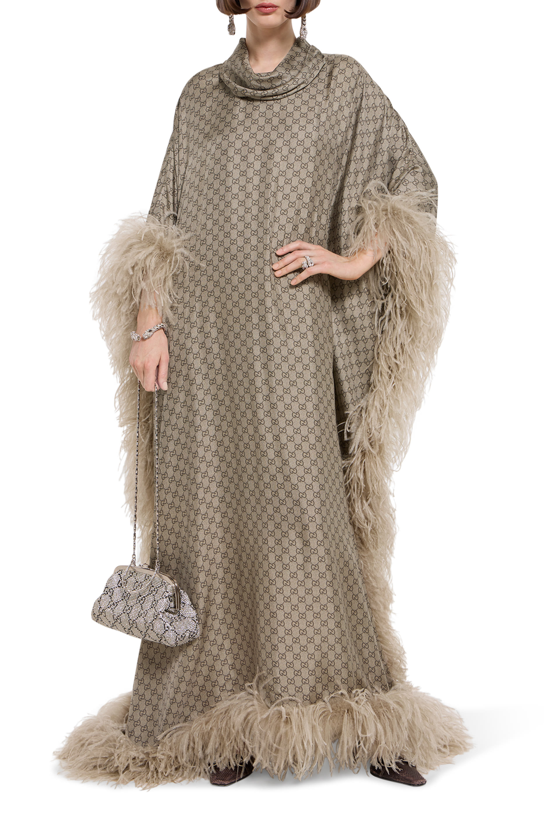 All-Over GG Print Silk Twill Long Dress