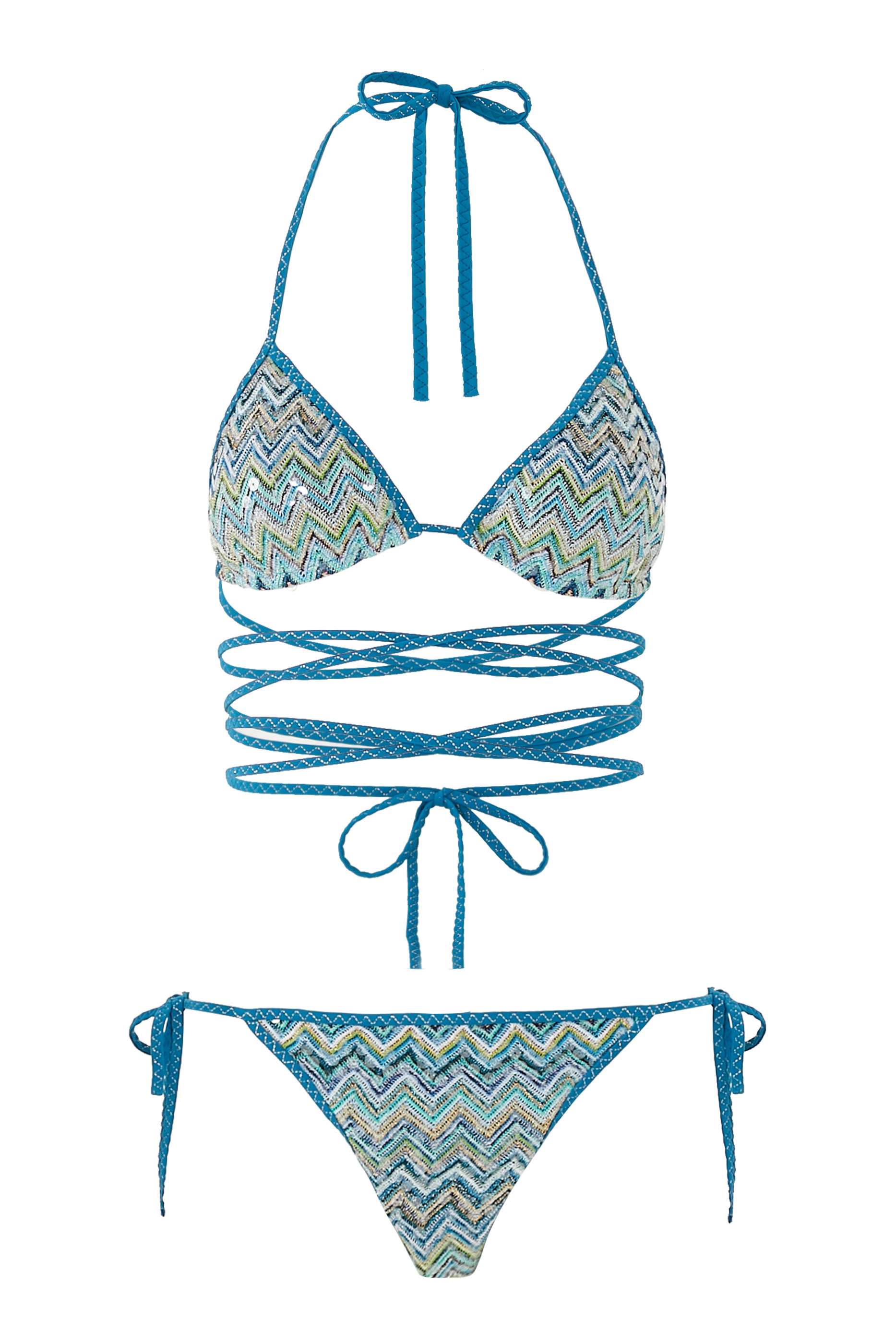 Mare Chevron Raschel Triangle Sequinned Tie Bikini Set