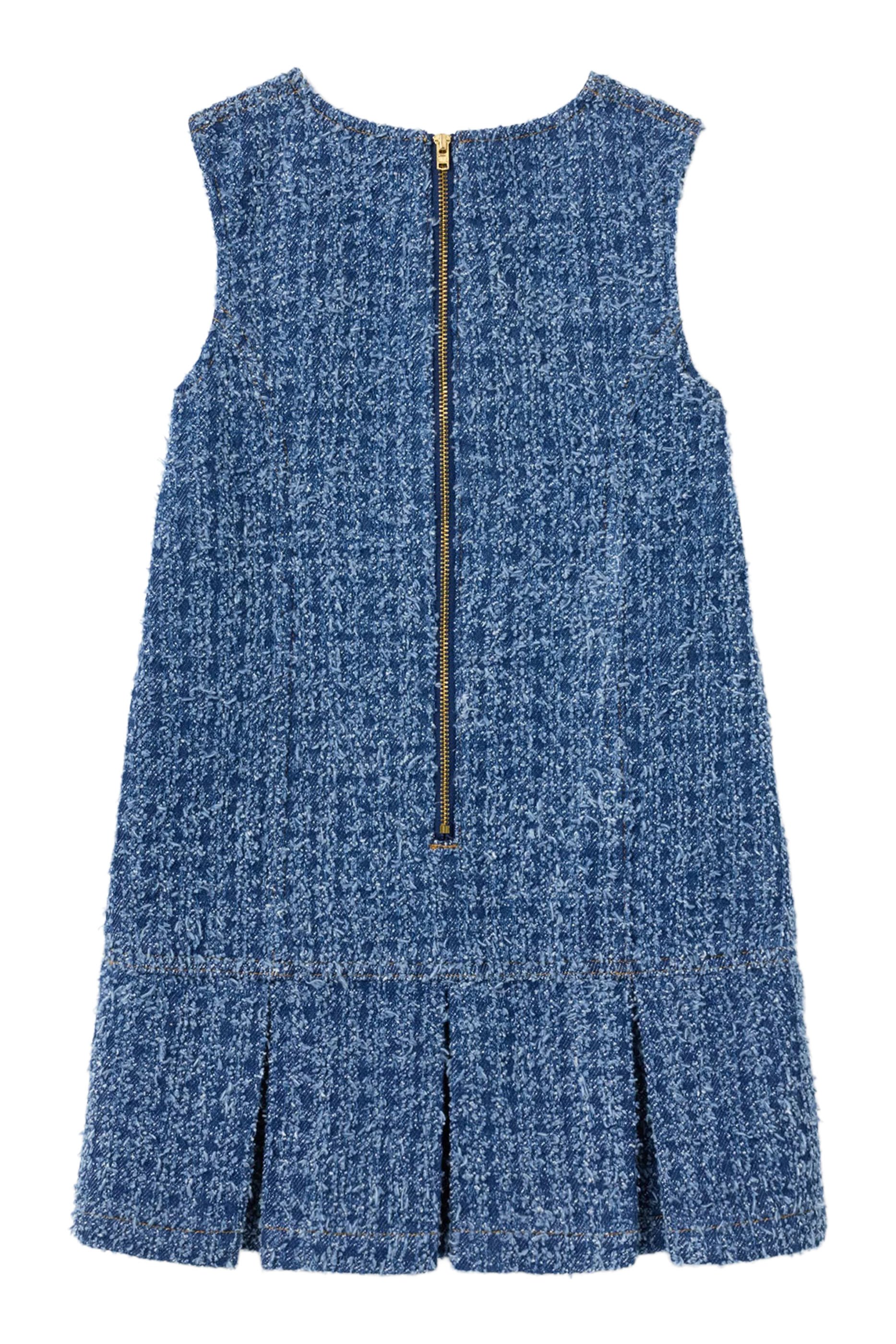 Kids Textured Denim Heart Trim Dress 