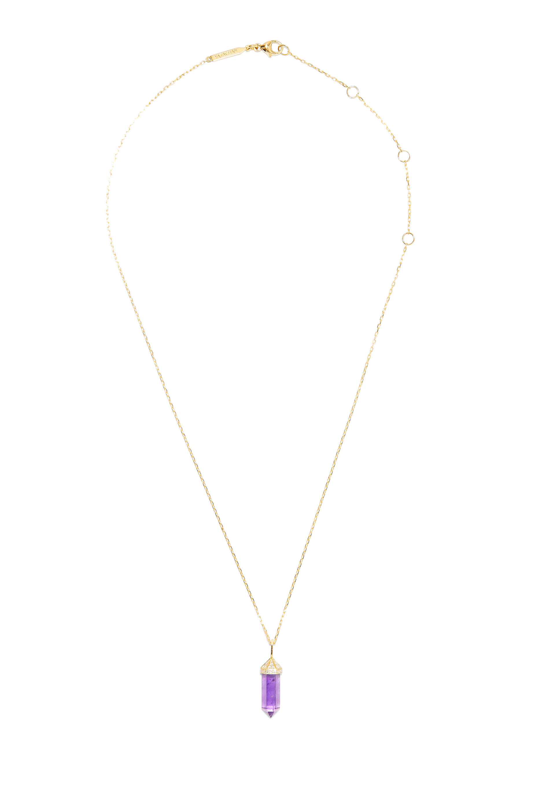 Small Vertical Chakra Necklace, 18k Yellow Gold with Diamonds & Amethyst