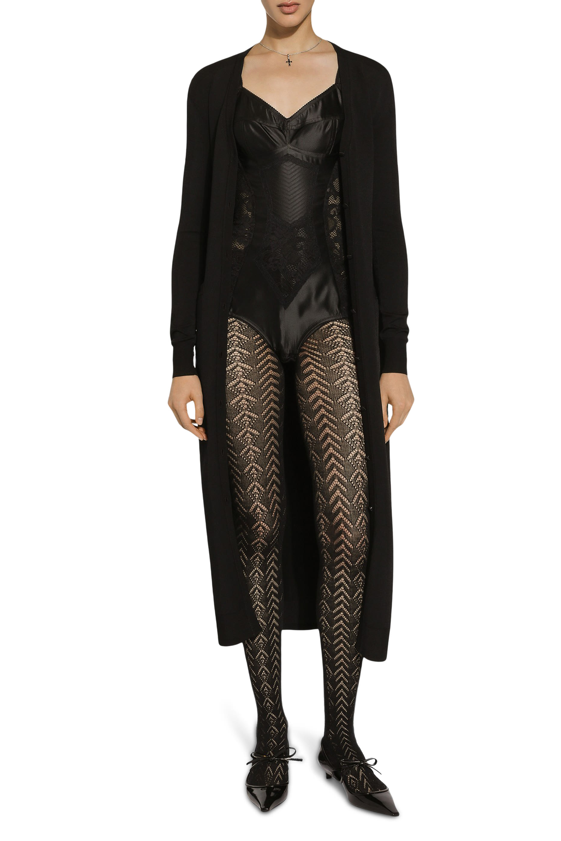 DG Logo Long Stretch Viscose Knit Cardigan