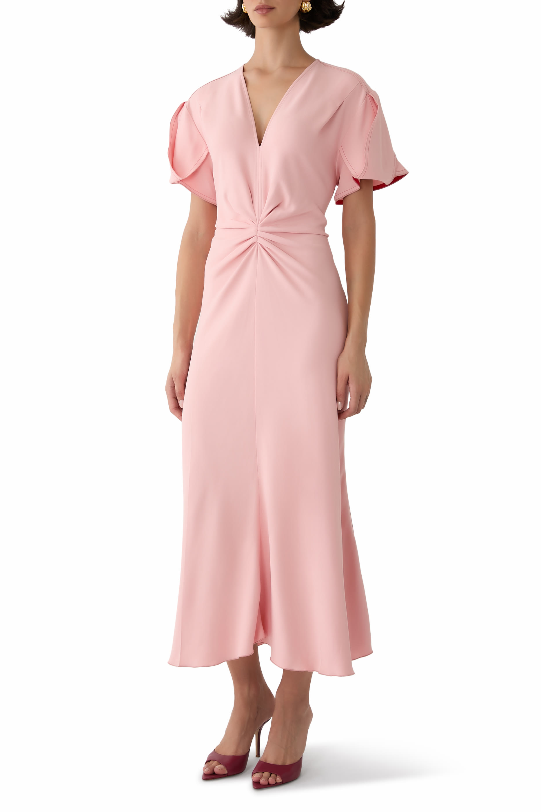 Drop Sleeve Kick Crepe Midi Dress