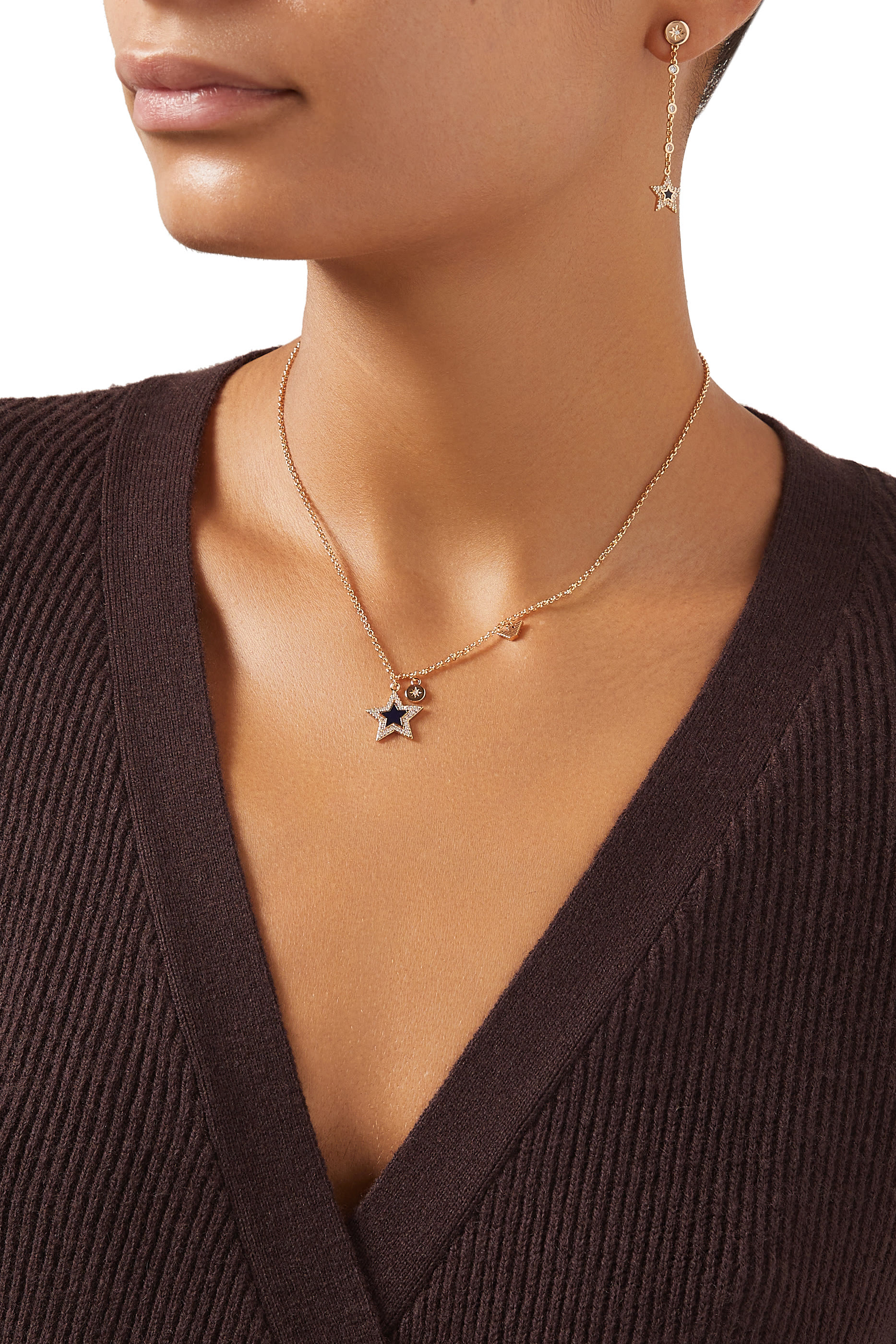 Star Charm Necklace, Brass & Crystals