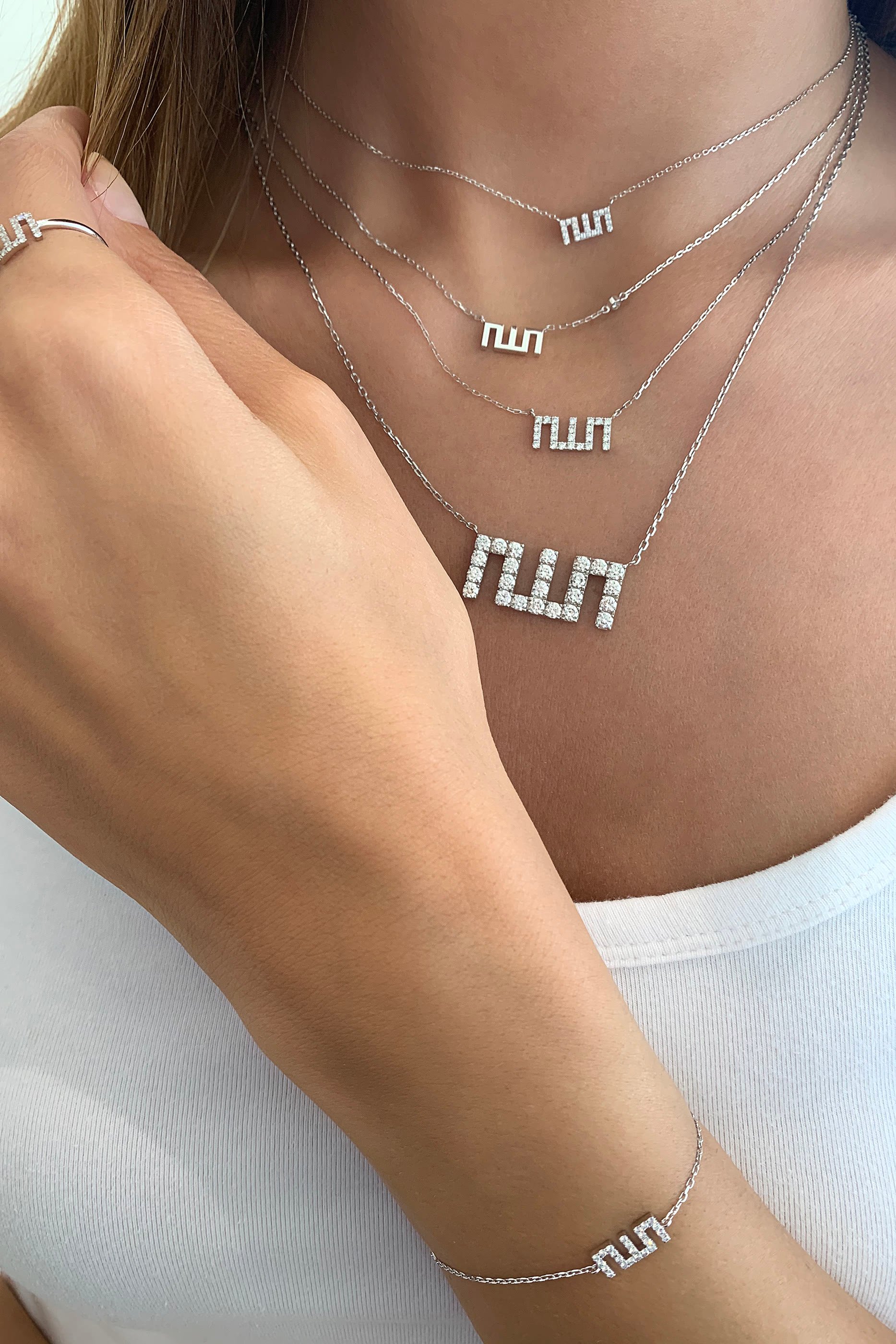 Allah XS Necklace, 18k White Gold & Diamonds