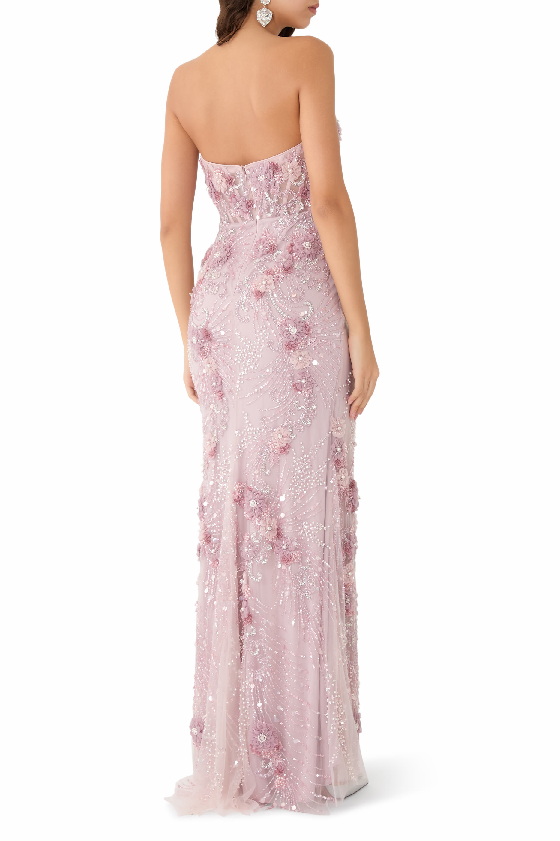 Strapless Beaded Gown with Slit