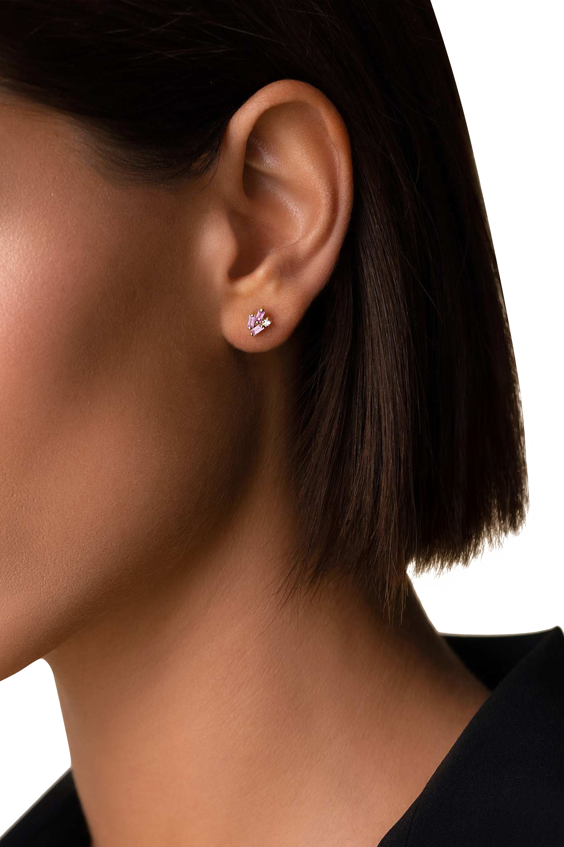 Bold Burst Sapphire Studs, 18k Rose Gold & Sapphires, Diamonds