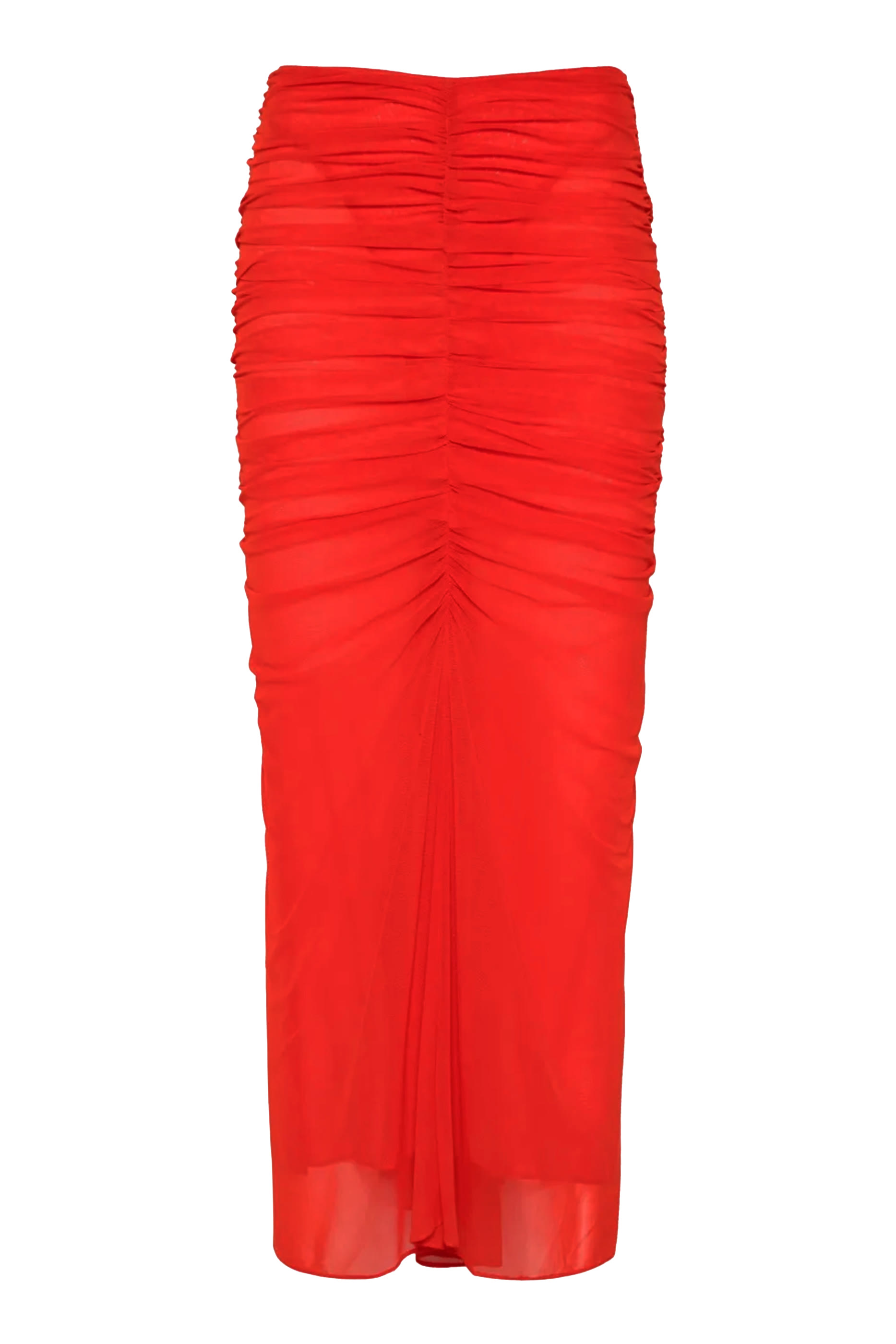 Ruched Mesh Midi Skirt