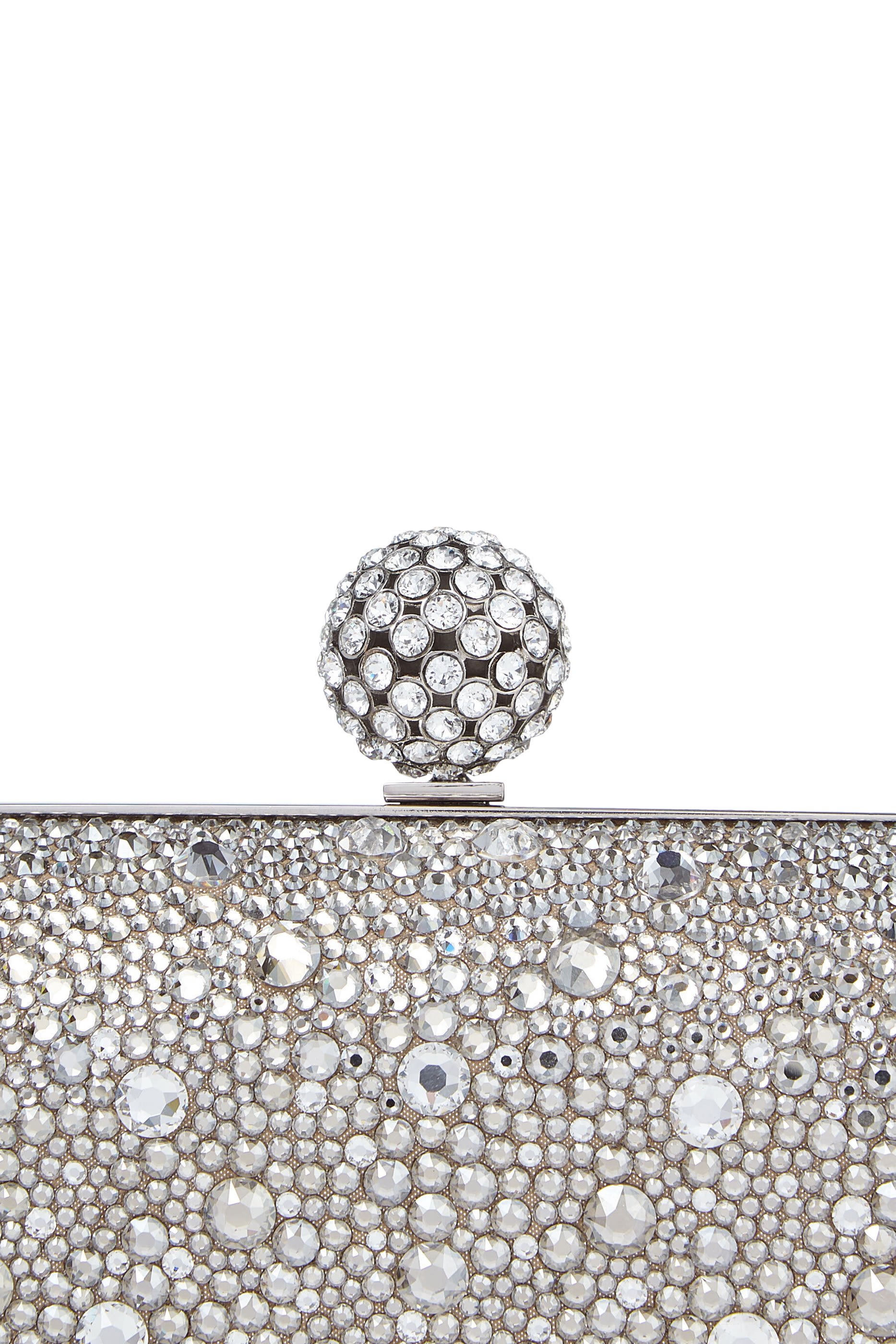 Cloud Shimmer Suede Clutch Bag with Hotfix and Crystal-Encrusted Sphere Clasp