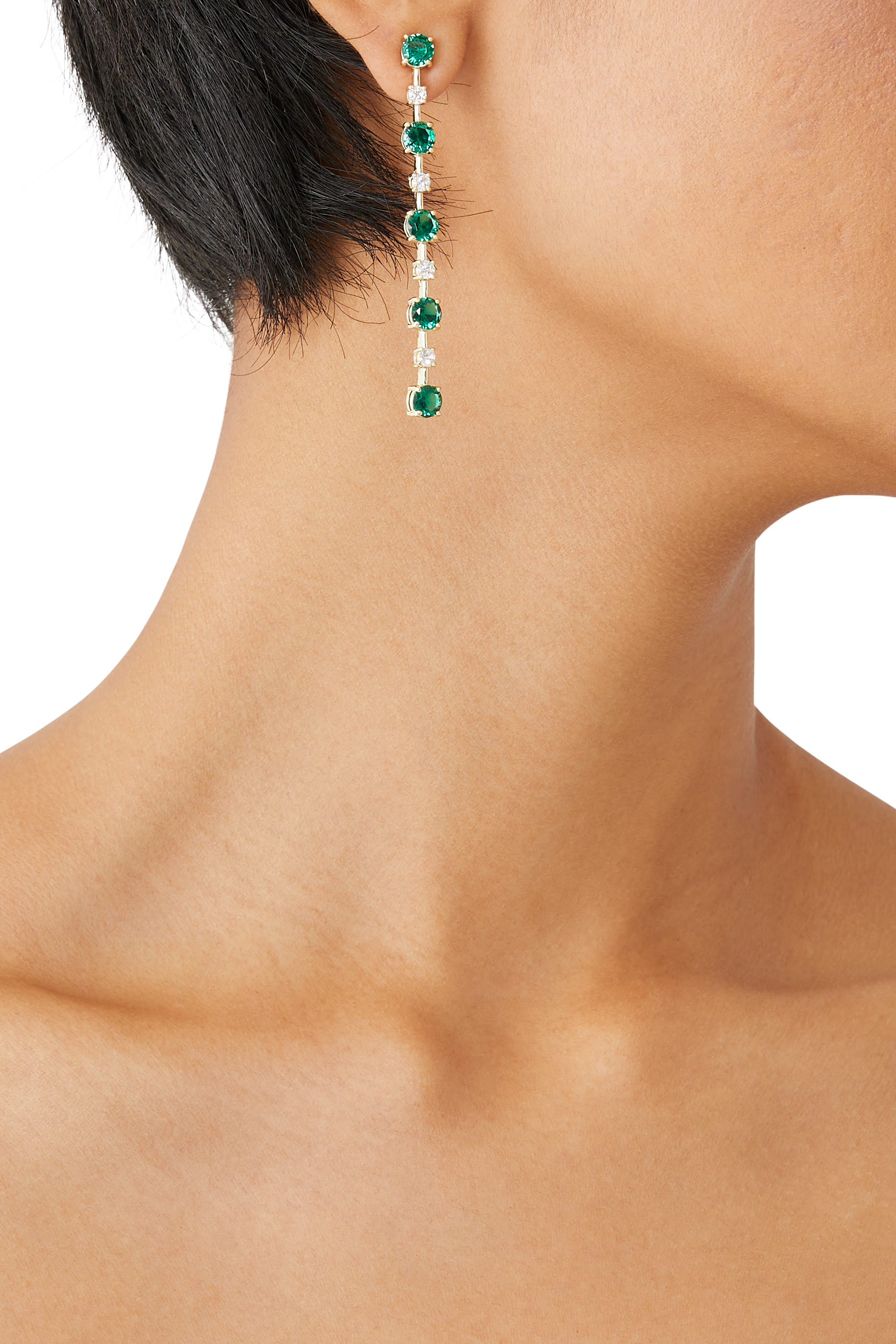 Bar Spaced Drop Link Earrings, Gold-Plated Brass & Cubic Zirconia