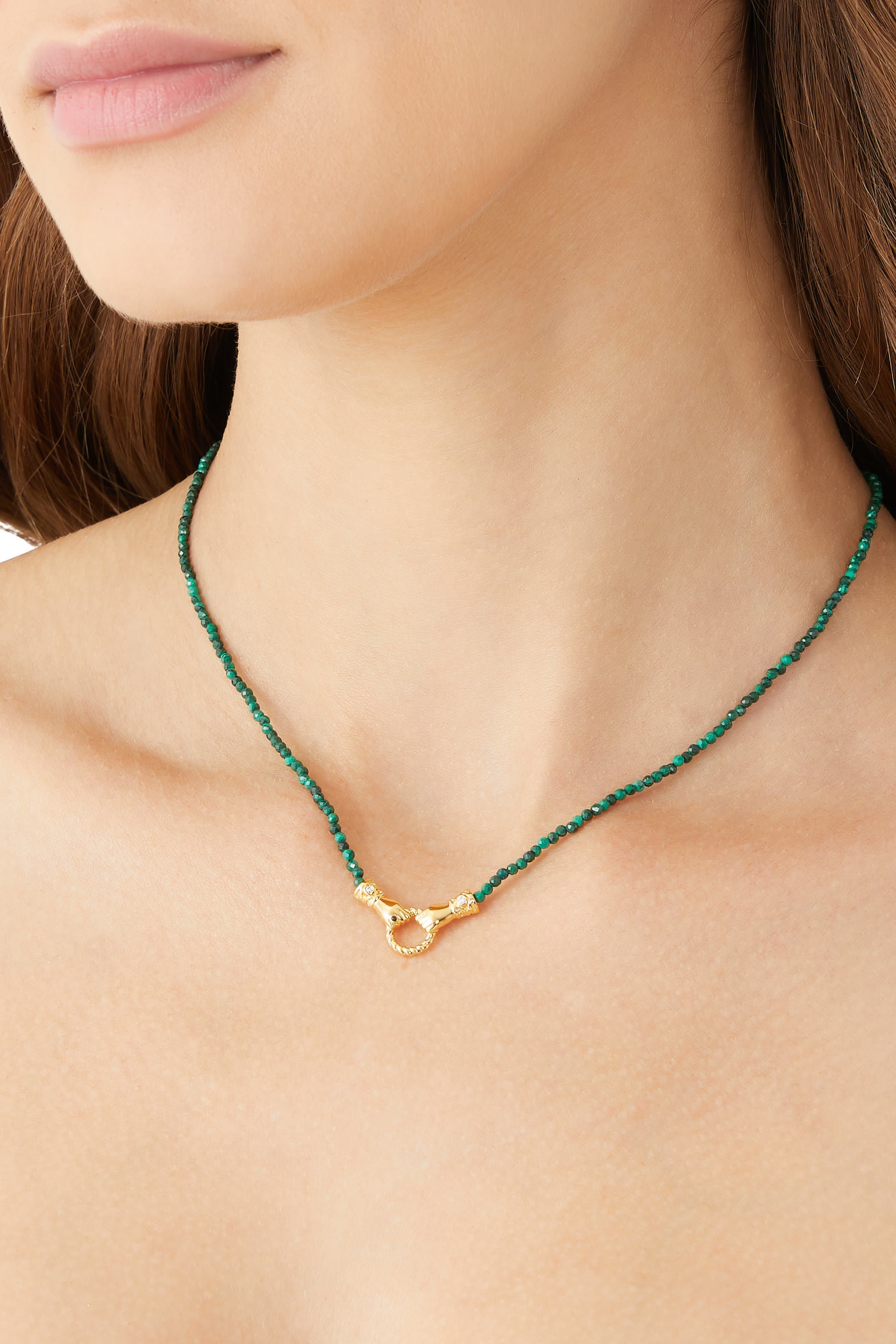 Harris Reed In Good Hands Mini Beaded Gemstone Necklace, 18k Recycled Gold Plating on Brass