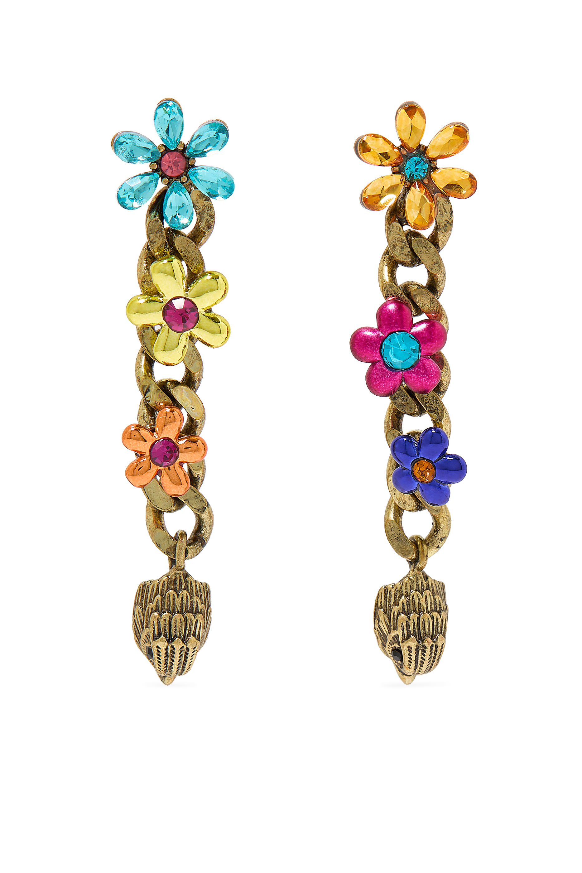 Floral Eagle Linear Earrings, Brass