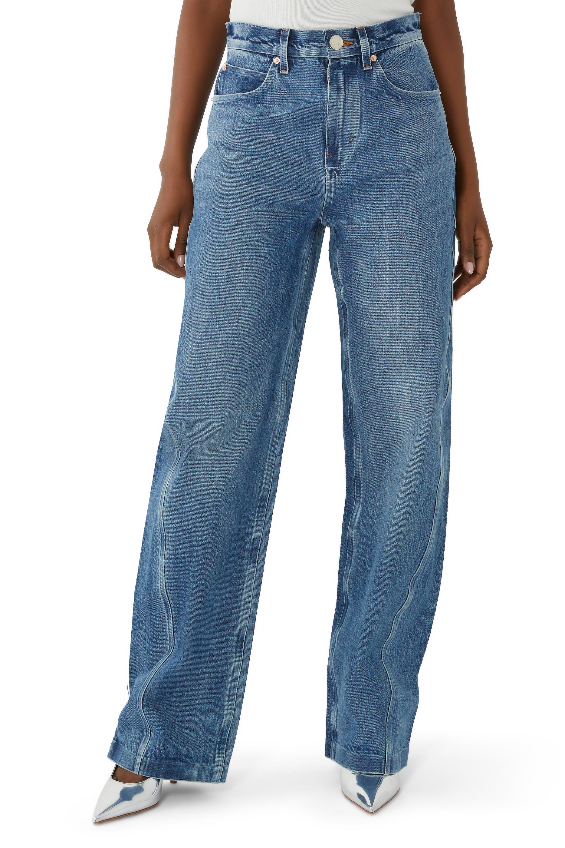 Bonded Mid-Rise Wide-Leg Balloon Cotton Jeans