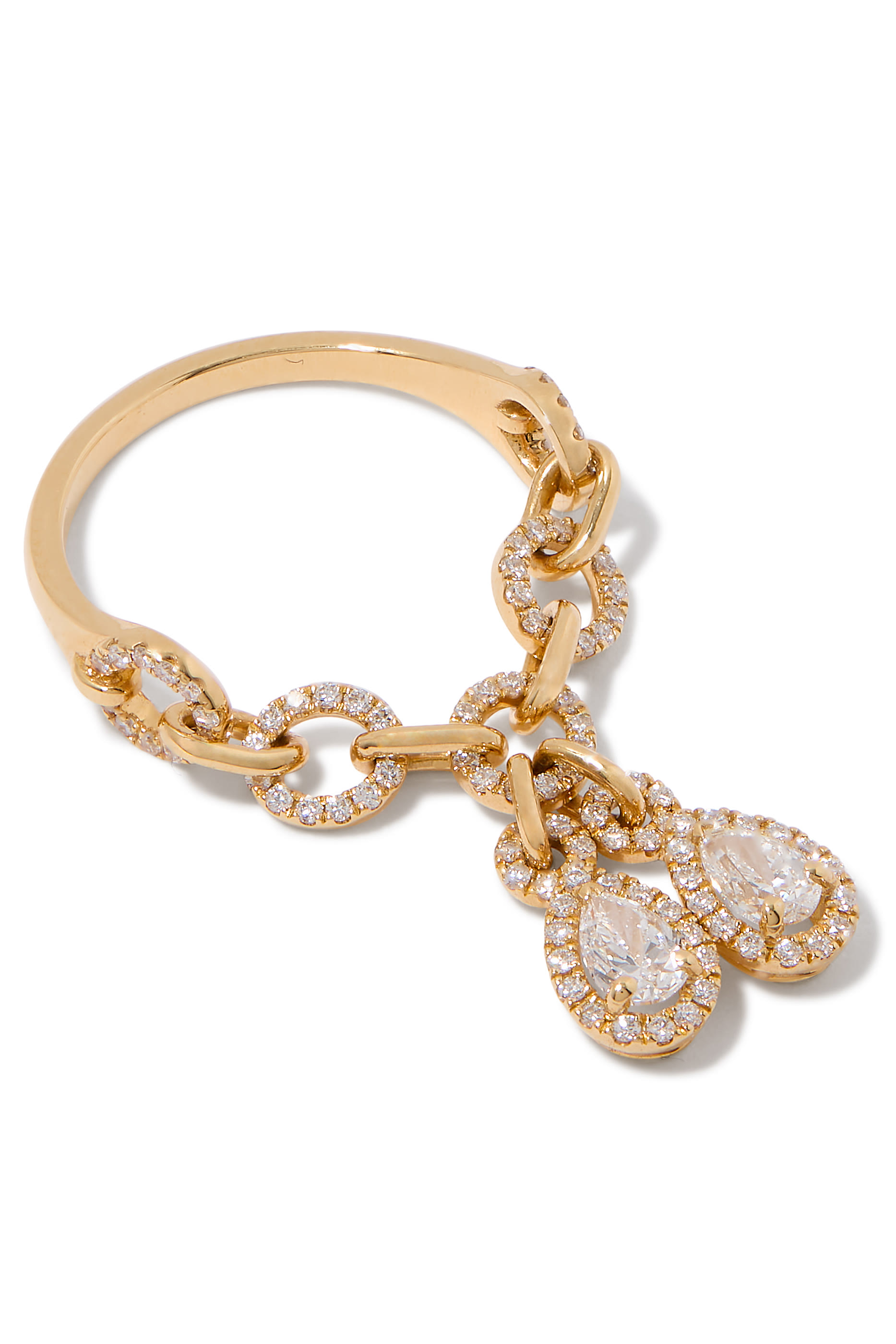 Double-Chain Ring, 18k Yellow Gold & Diamonds