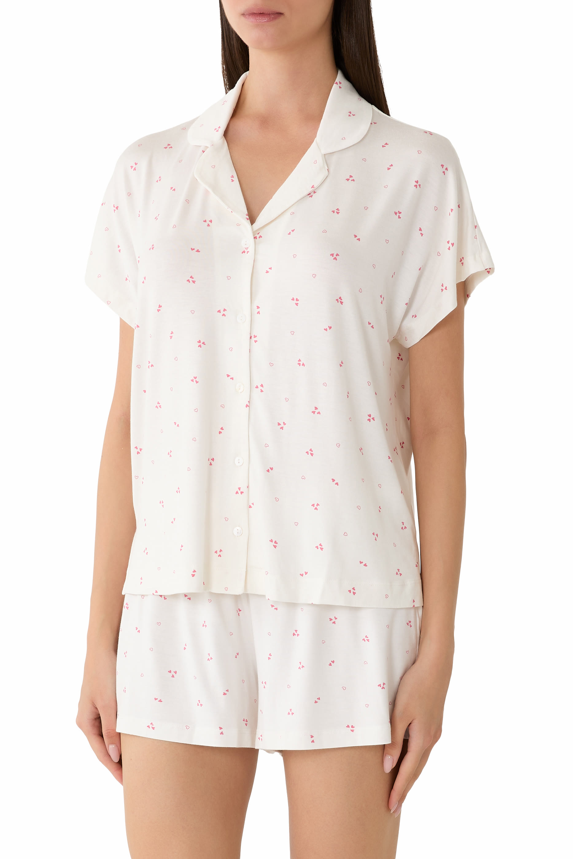 Jersey Heart Print Shortie Pajama Set