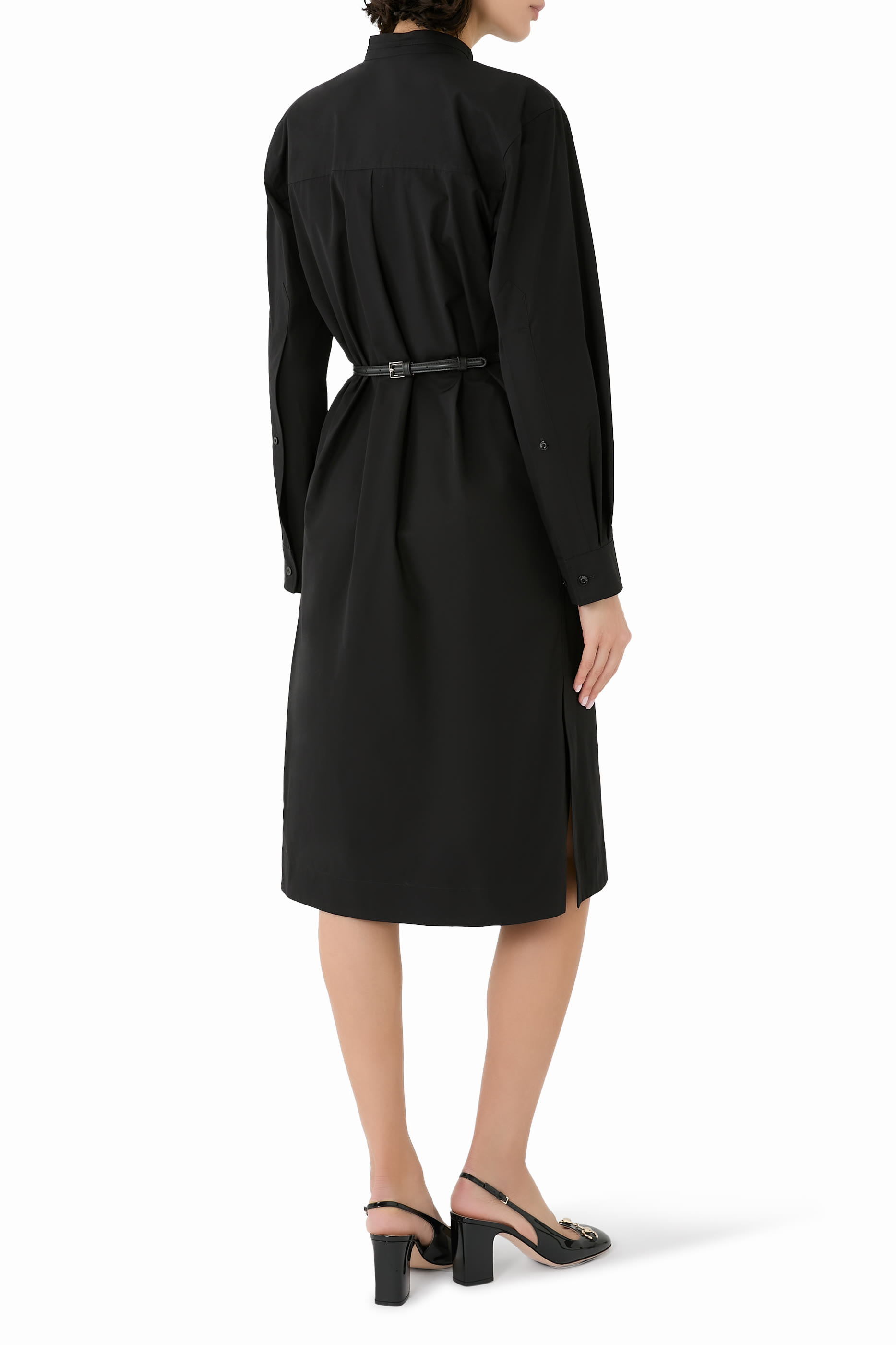 Cotton Poplin Dress with Horsebit Belt