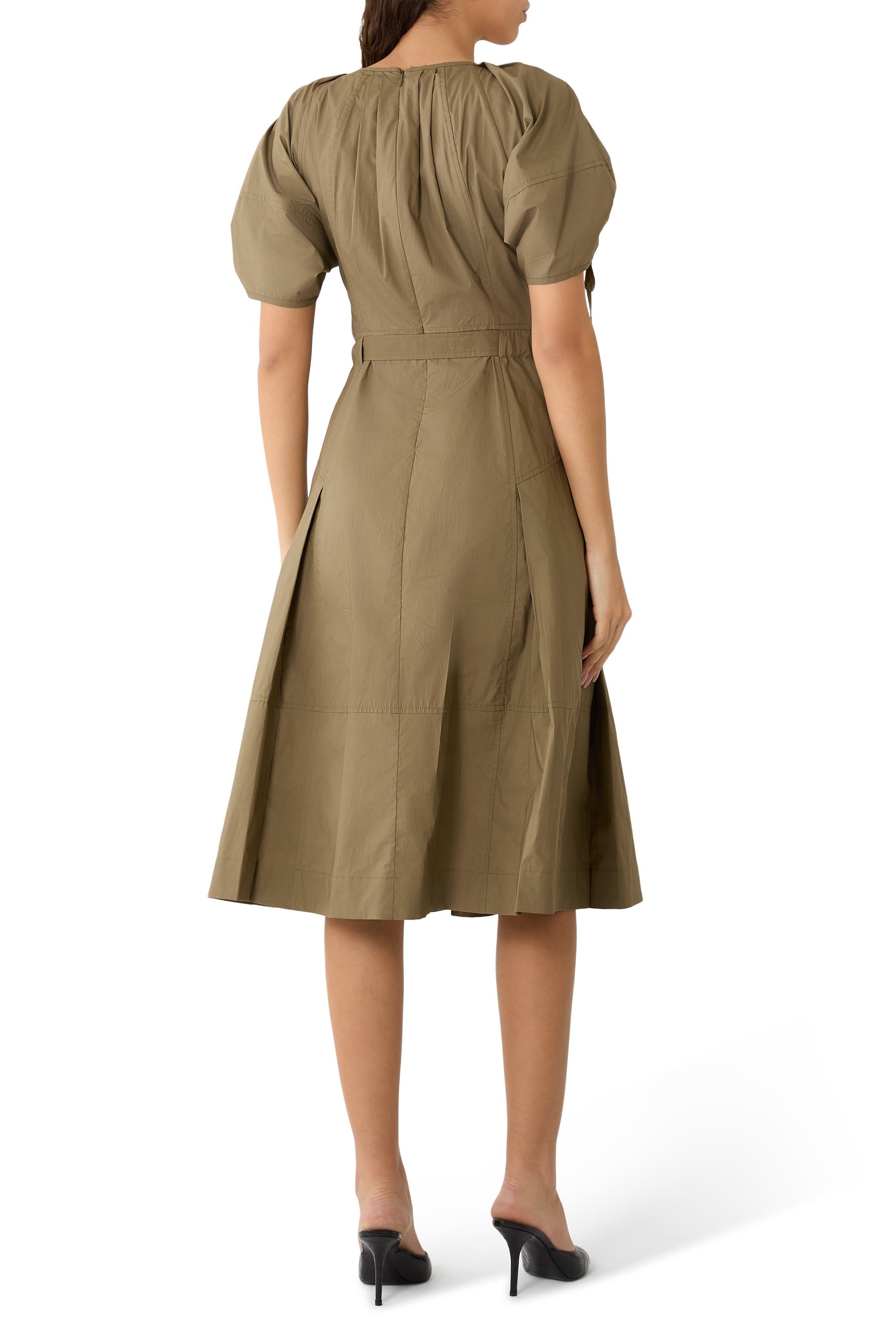 Poplin Ruched Sleeve Midi Dress