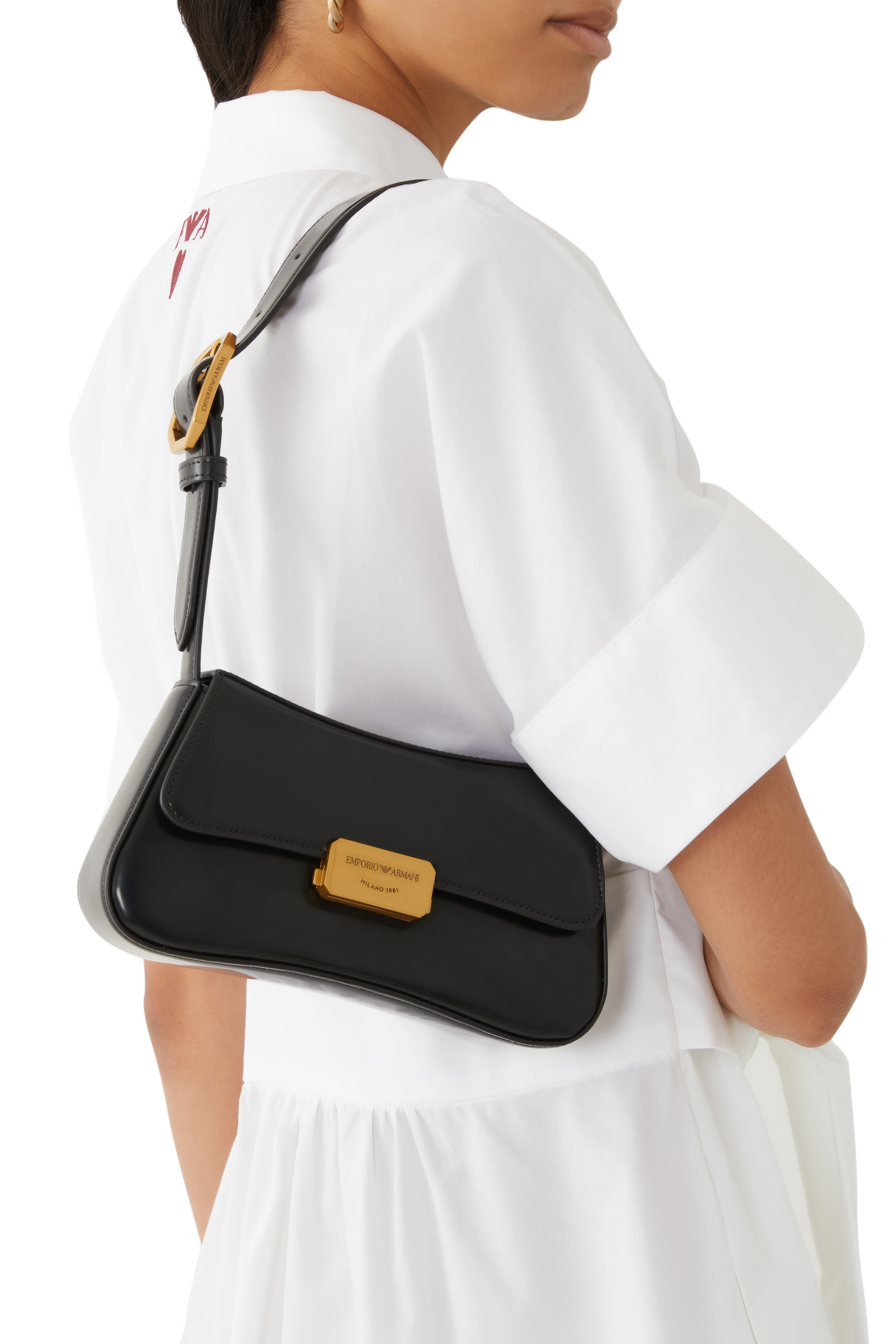 Brushed-Finish Baguette Shoulder Bag