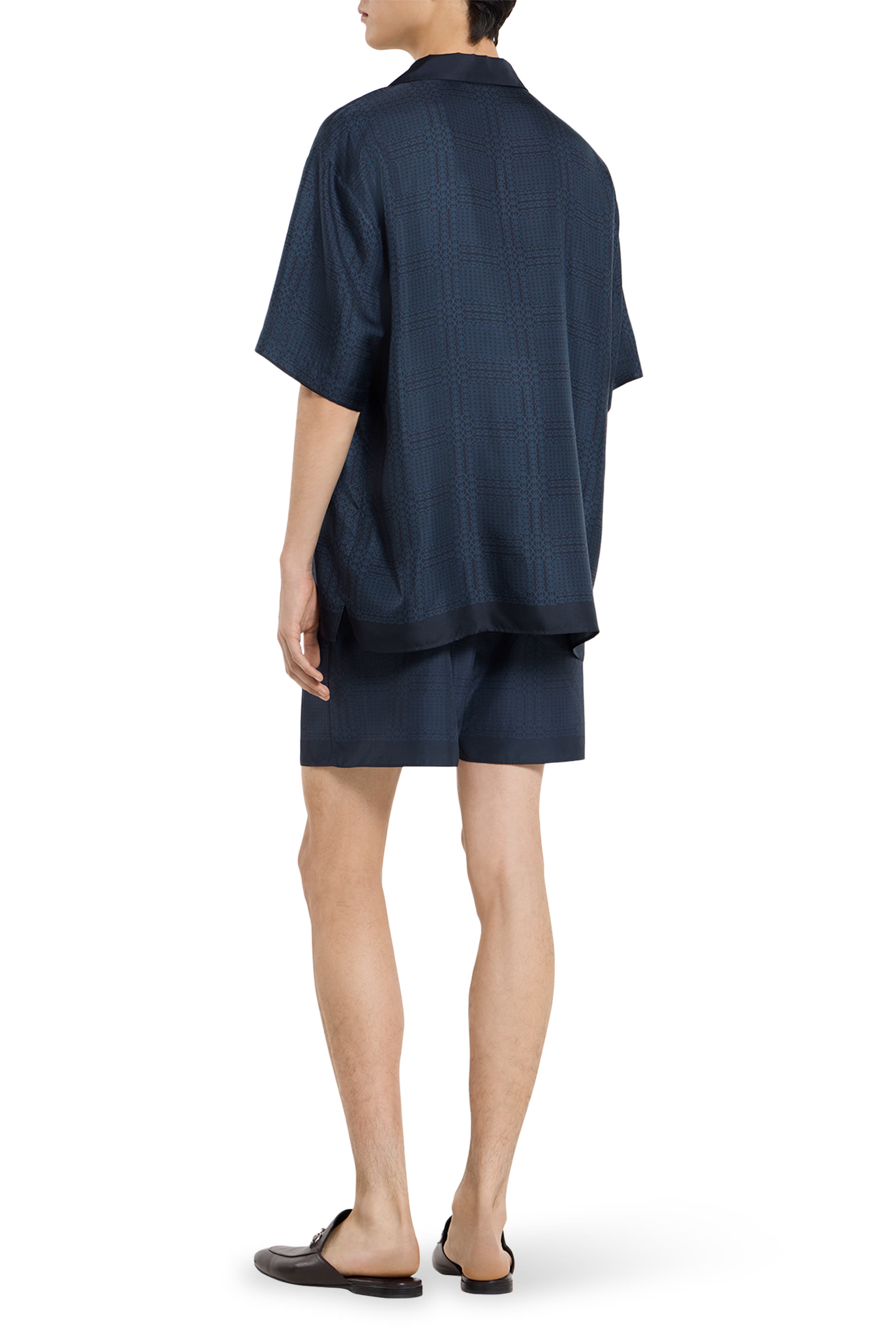 Printed Silk Twill Bowling Shirt 