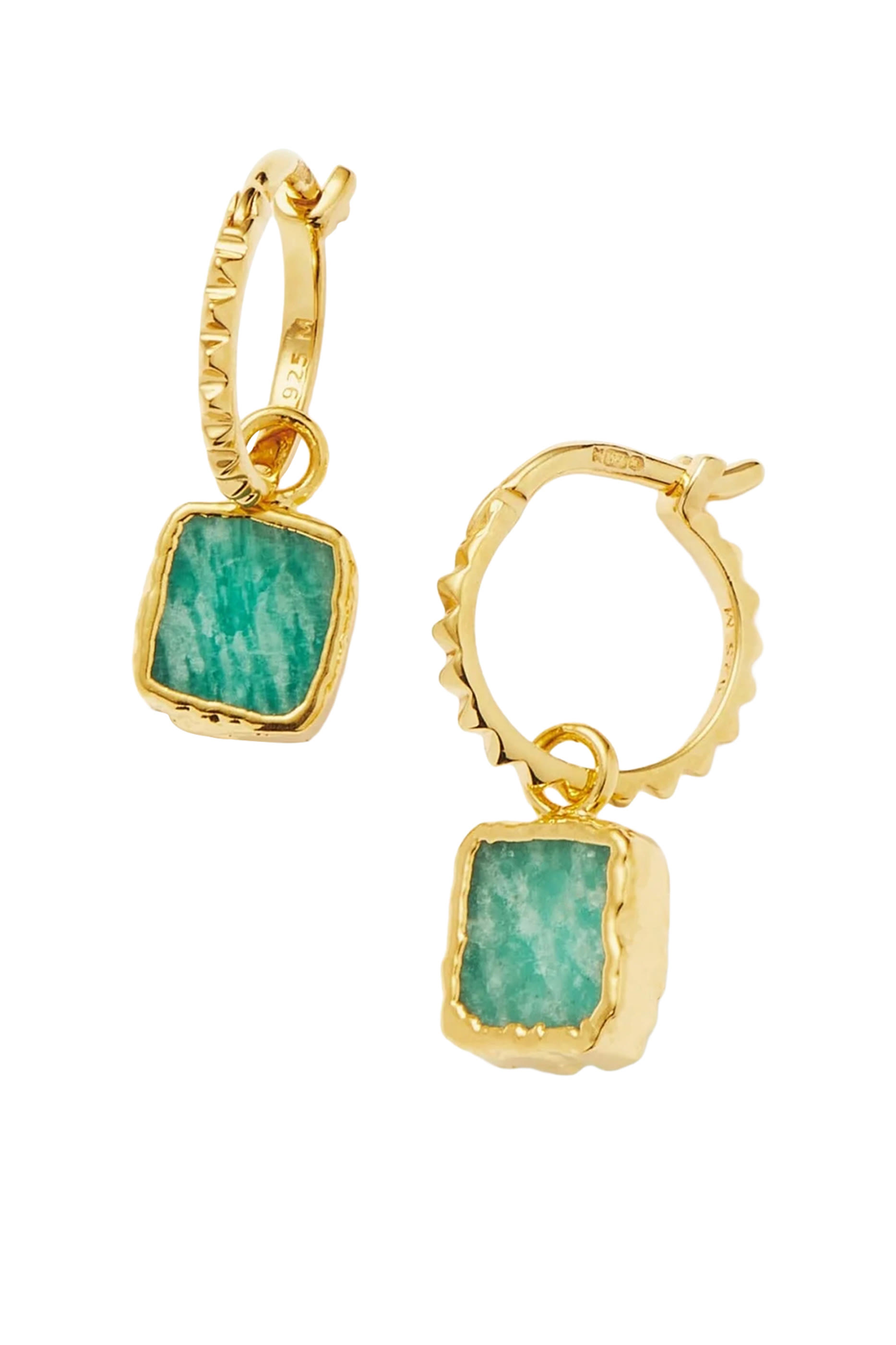 Mini Pyramid Hoop Earrings, 18k Gold-Plated Vermeil with Amazonite