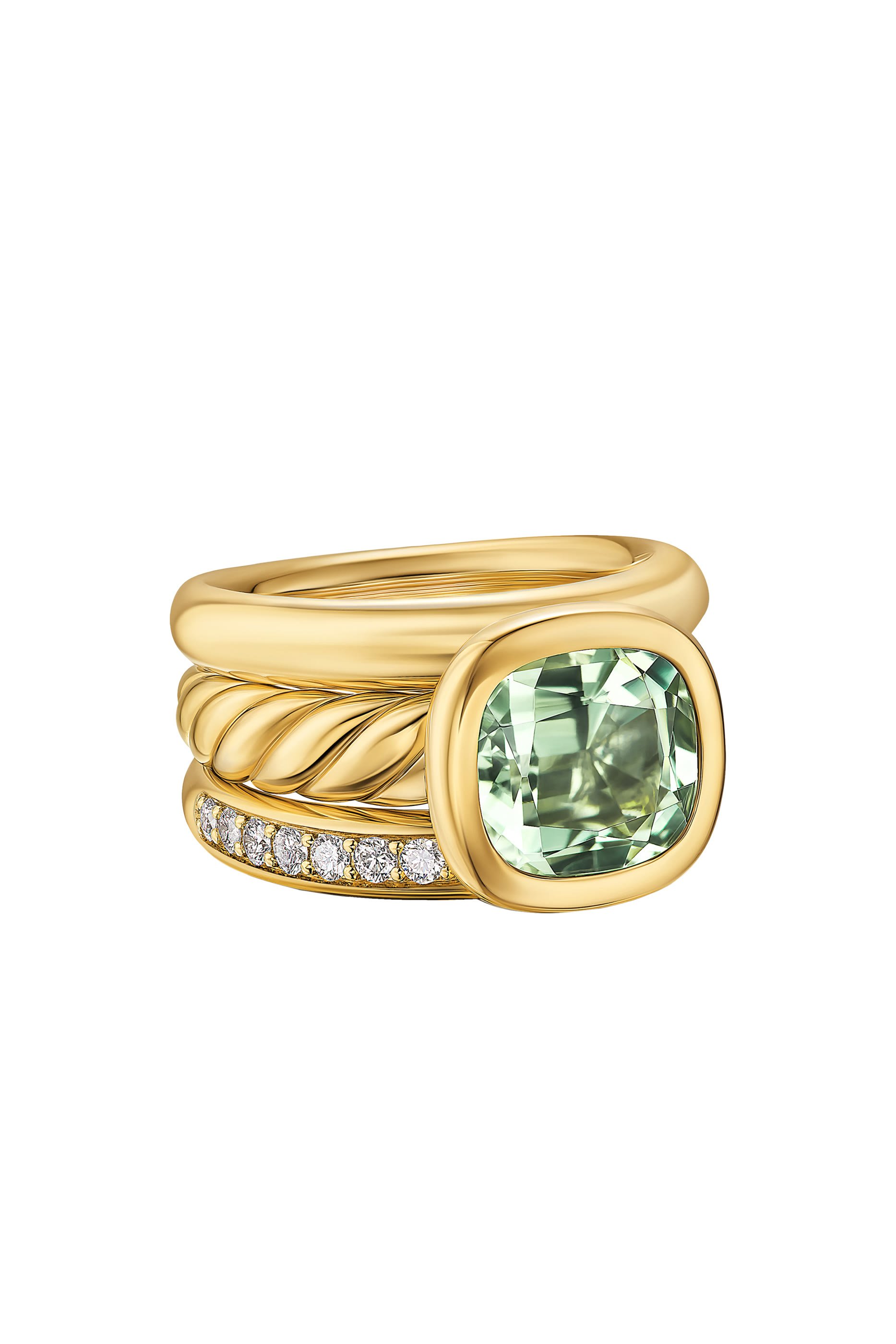 DY Mercer® Three Row Stone Ring, 18k Yellow Gold with Prasiolite and Diamonds
