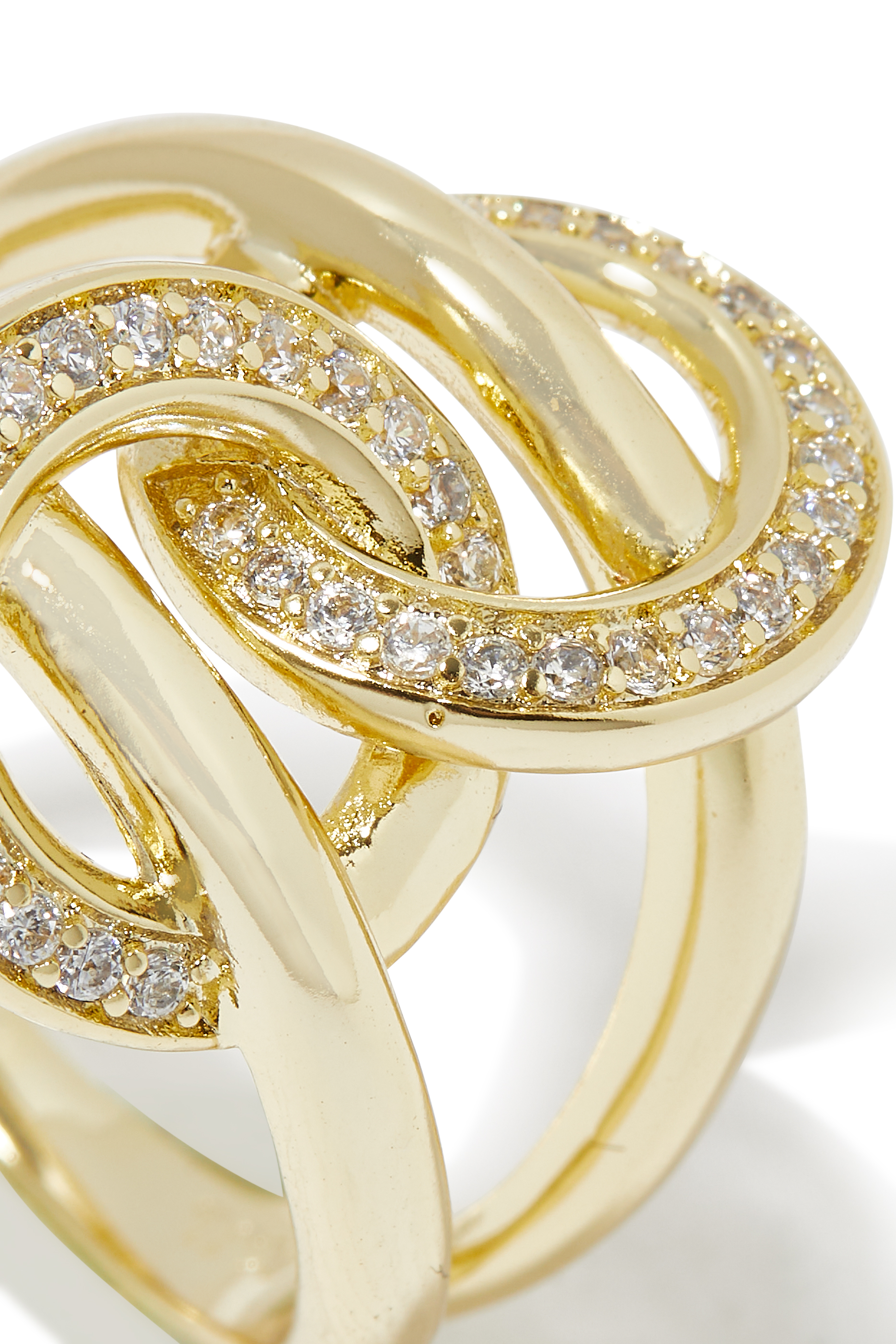 Circle Interlock Link Ring, Gold-Plated Brass & Cubic Zirconia