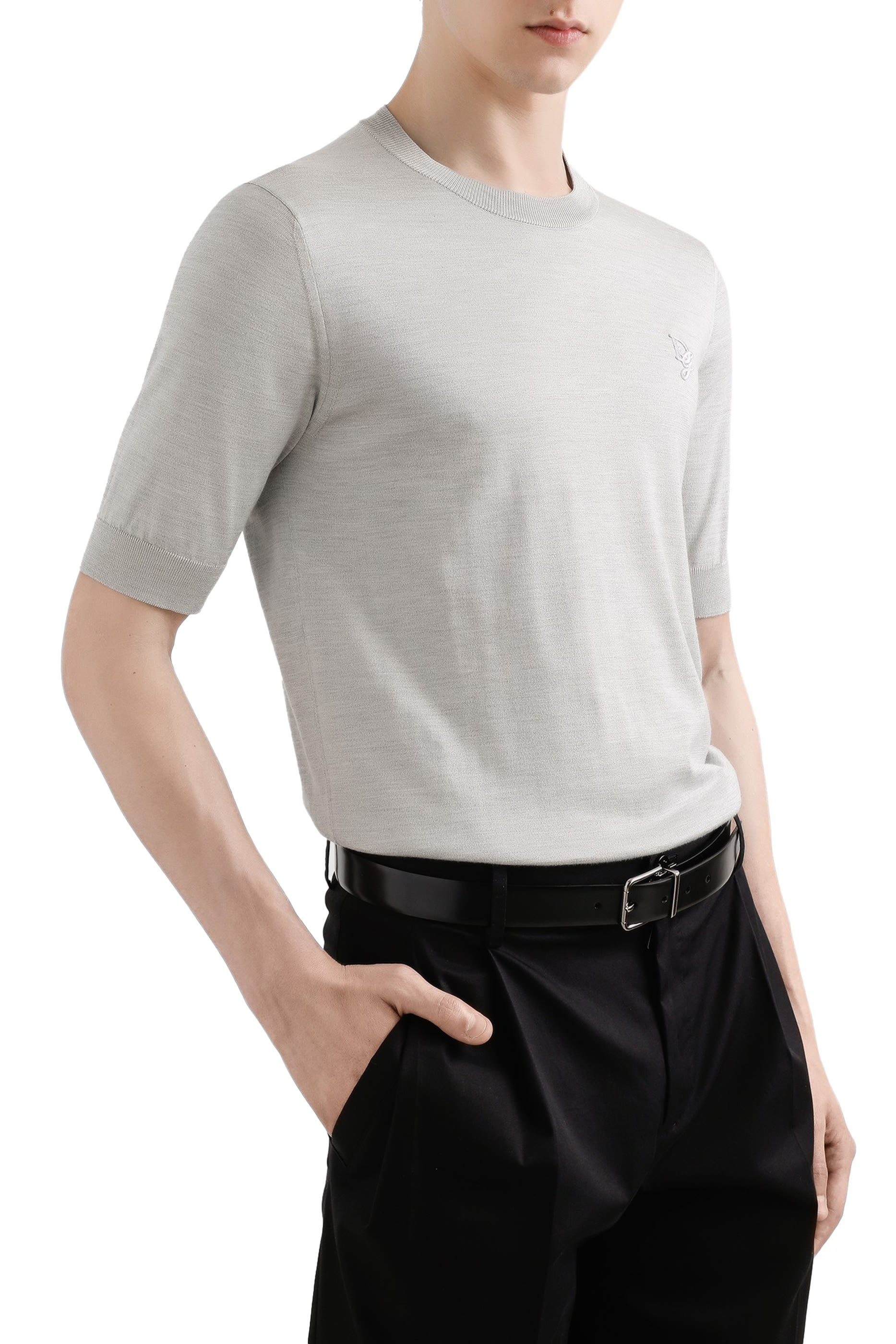 Silk Round-Neck Sweater with DG Embroidery