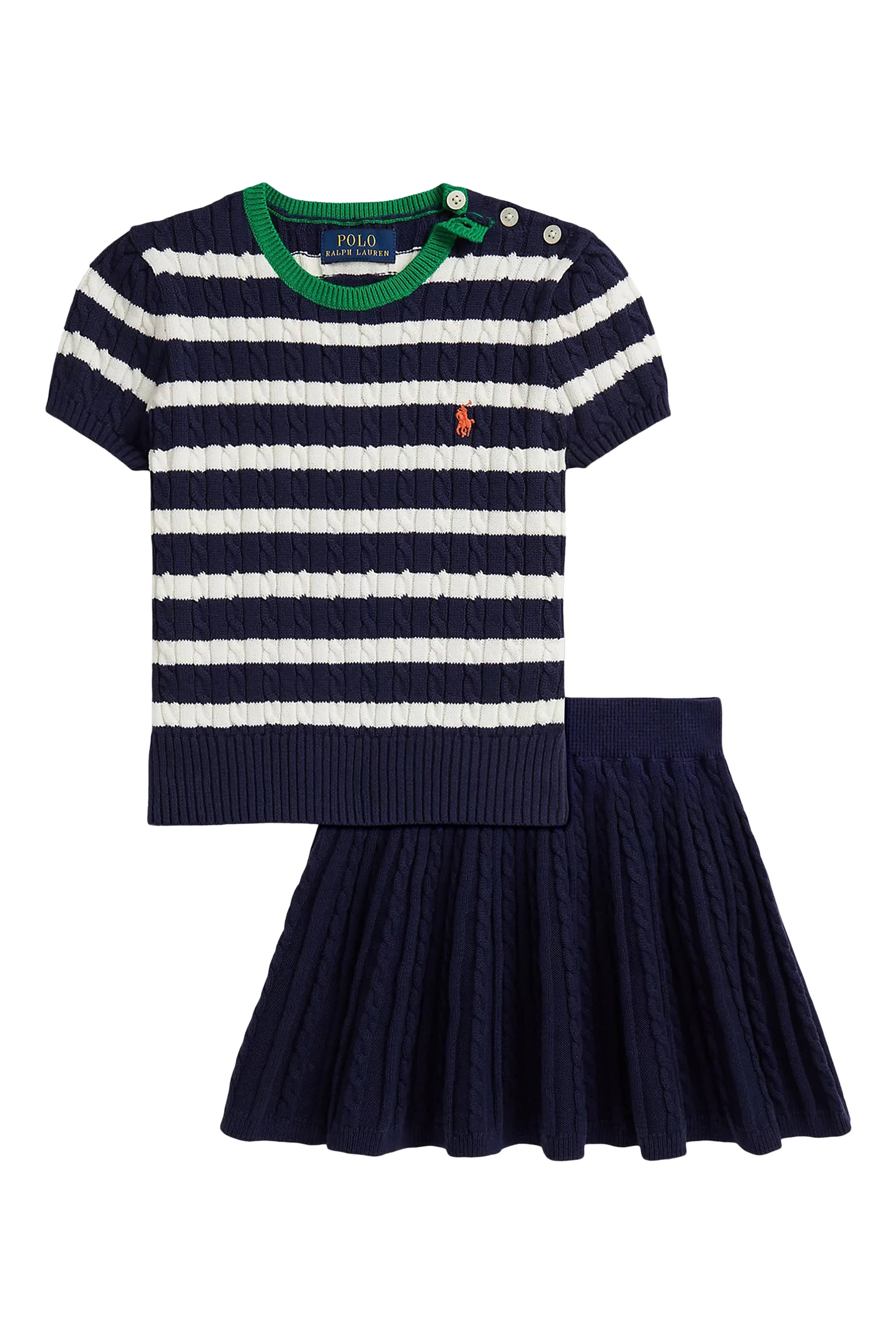 Kids  Striped Cotton Jumper & Skirt Set