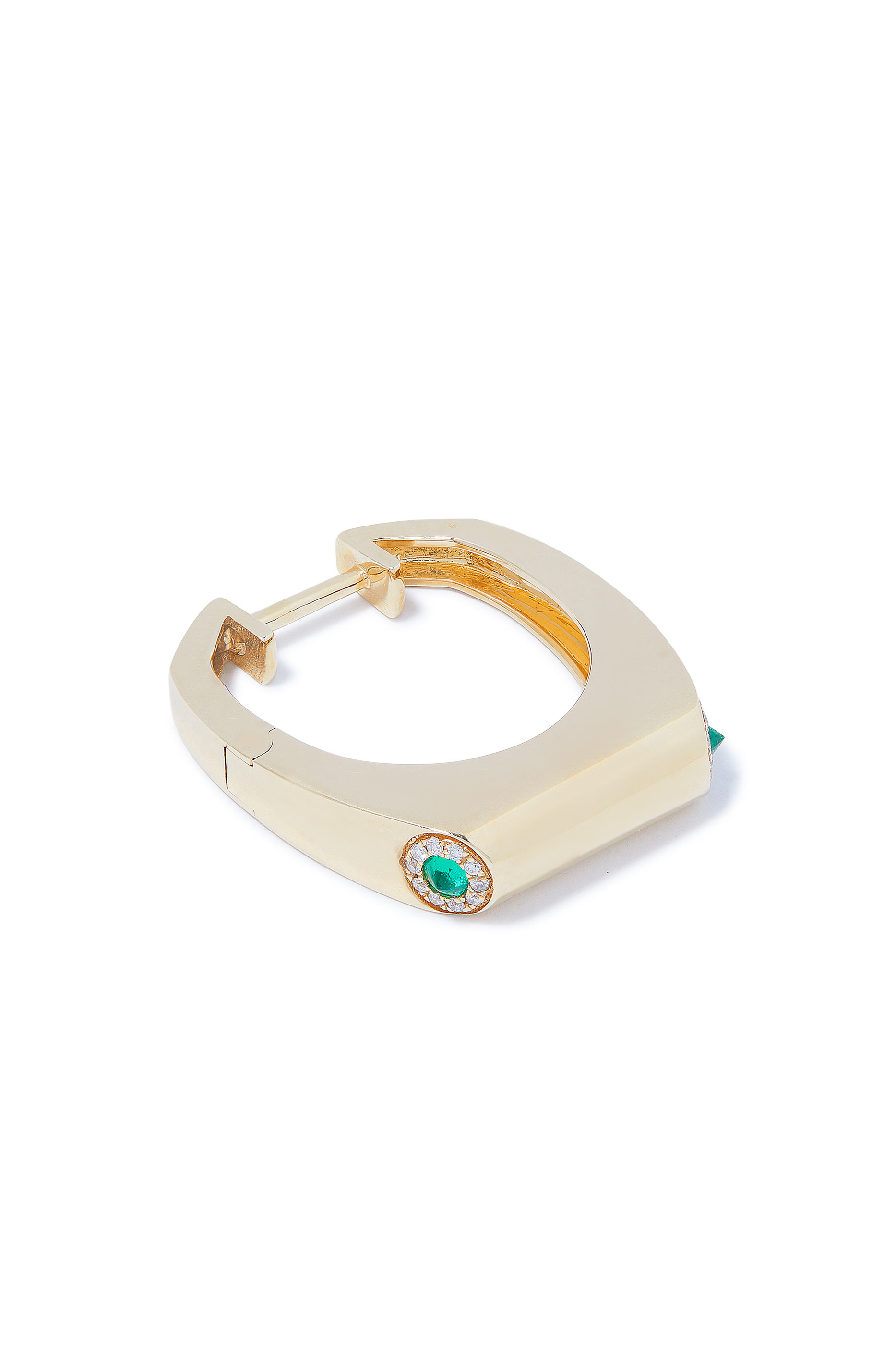 Nano Grace Single Earring, 14K Yellow Gold with Diamonds & Emerald