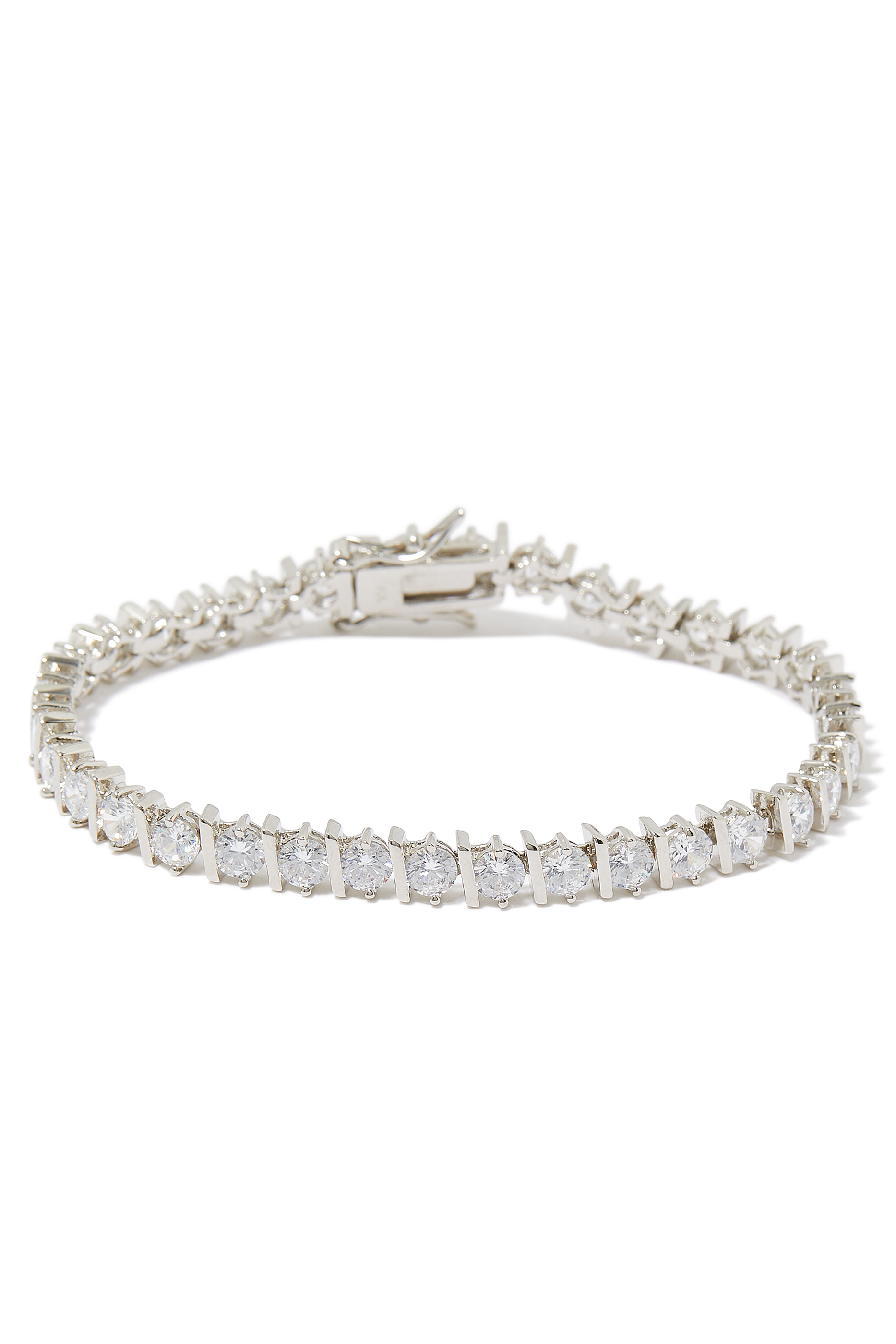 CZ Alt Slash Tennis Bracelet, Rhodium-Plated Brass & Cubic Zirconia
