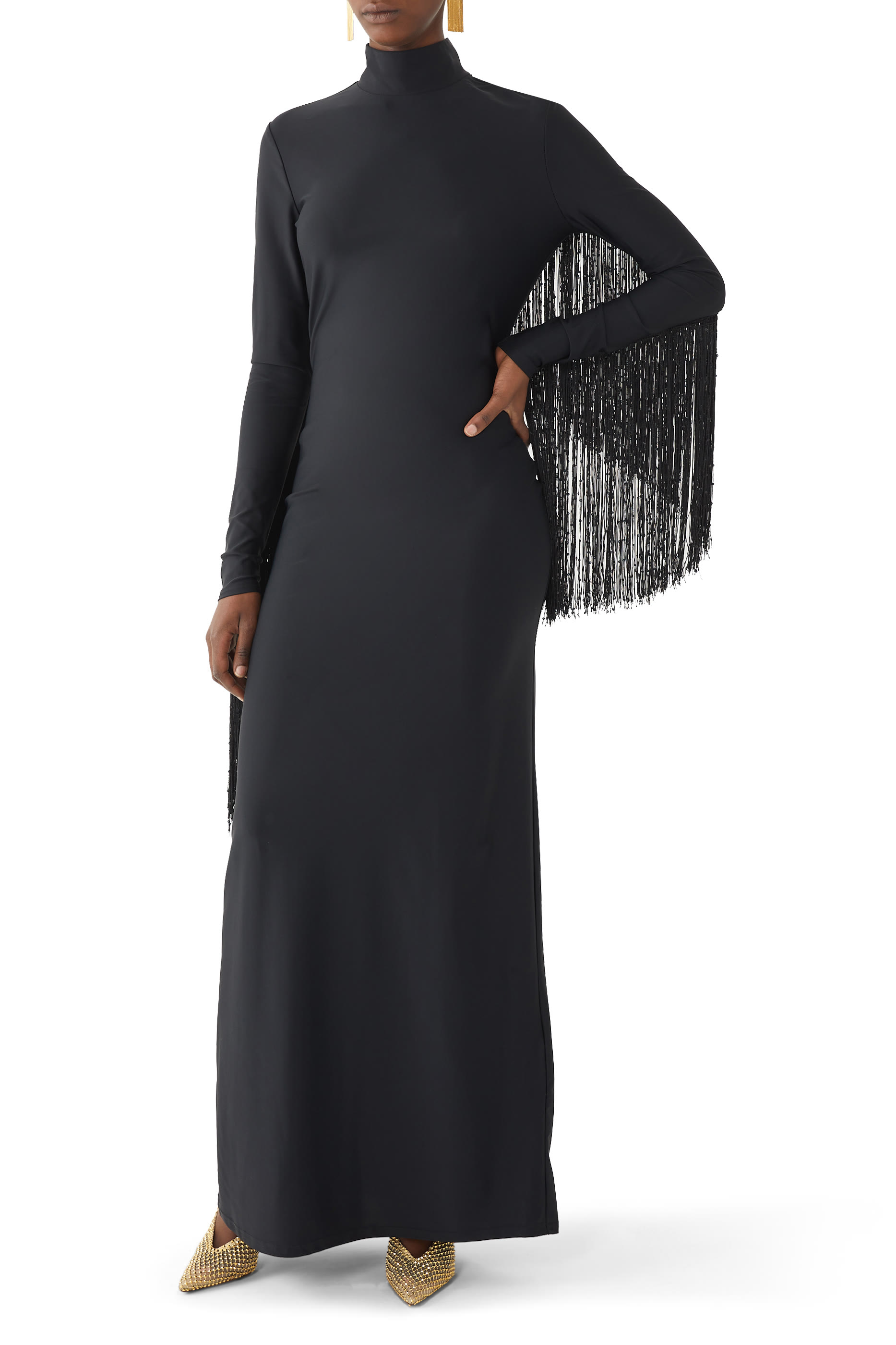 Sequin Fringe Long Sleeve Dress