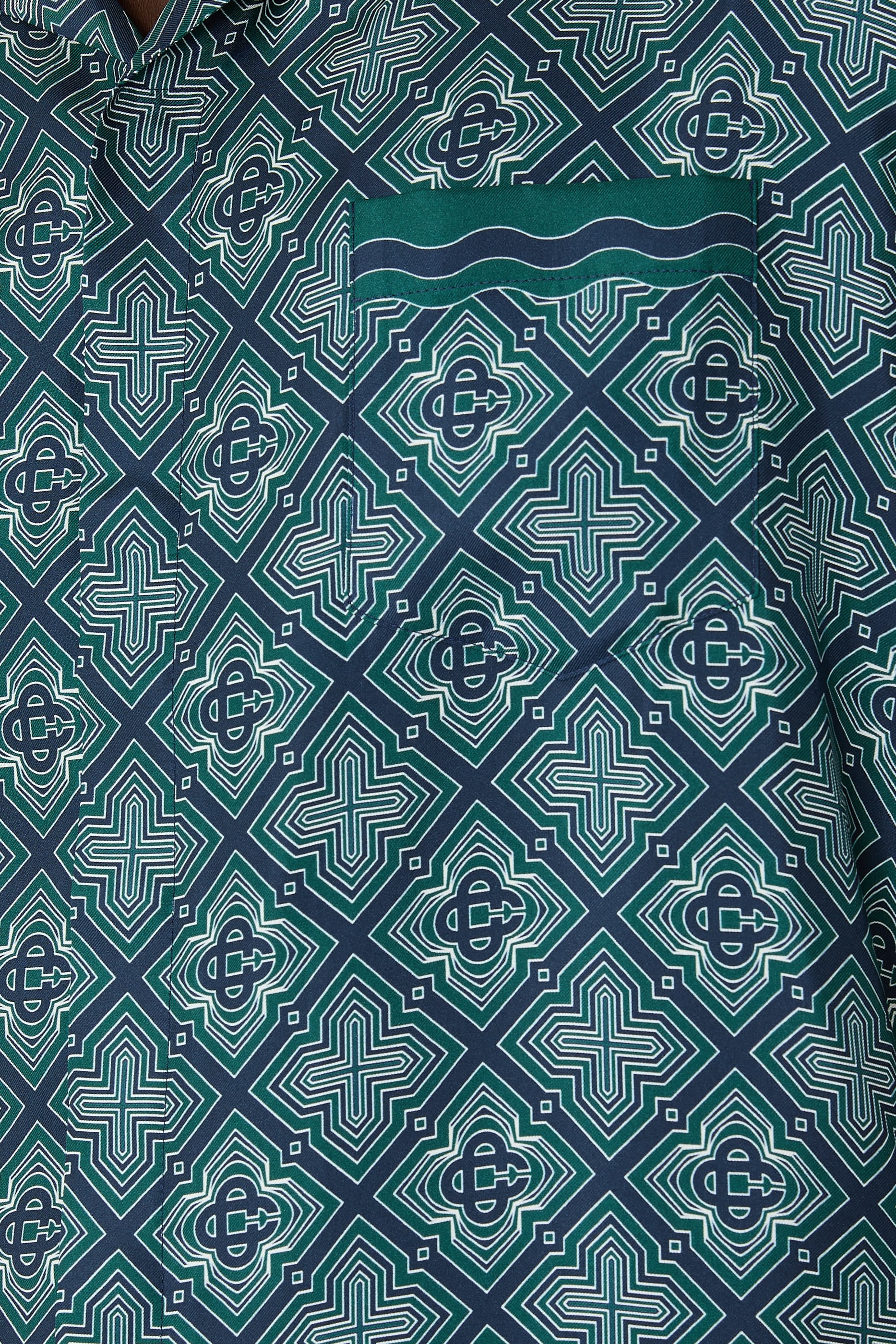 Radiating Monogram Short Sleeve Silk Shirt