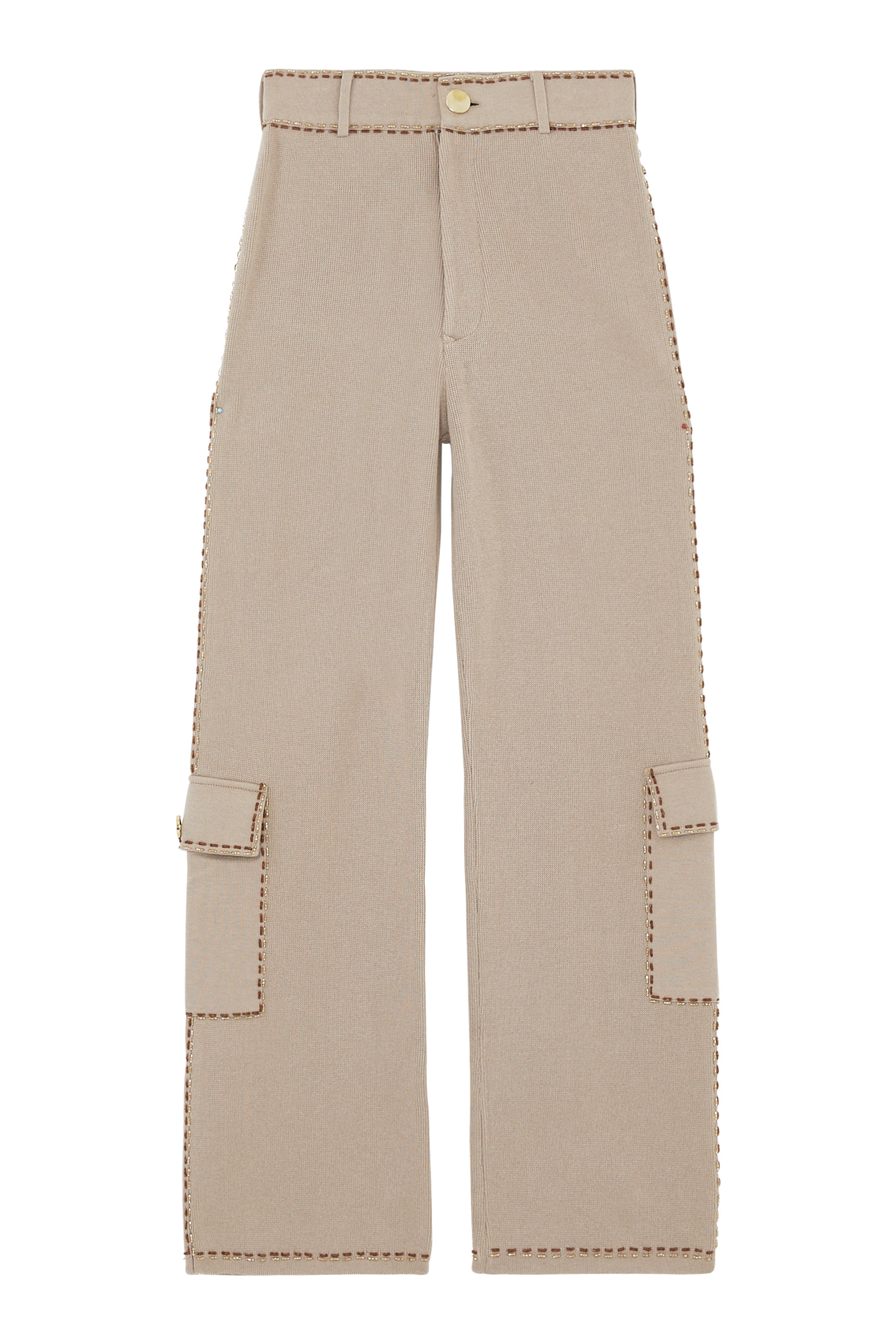 Straight Leg Flap Pocket Bead Trim Pants