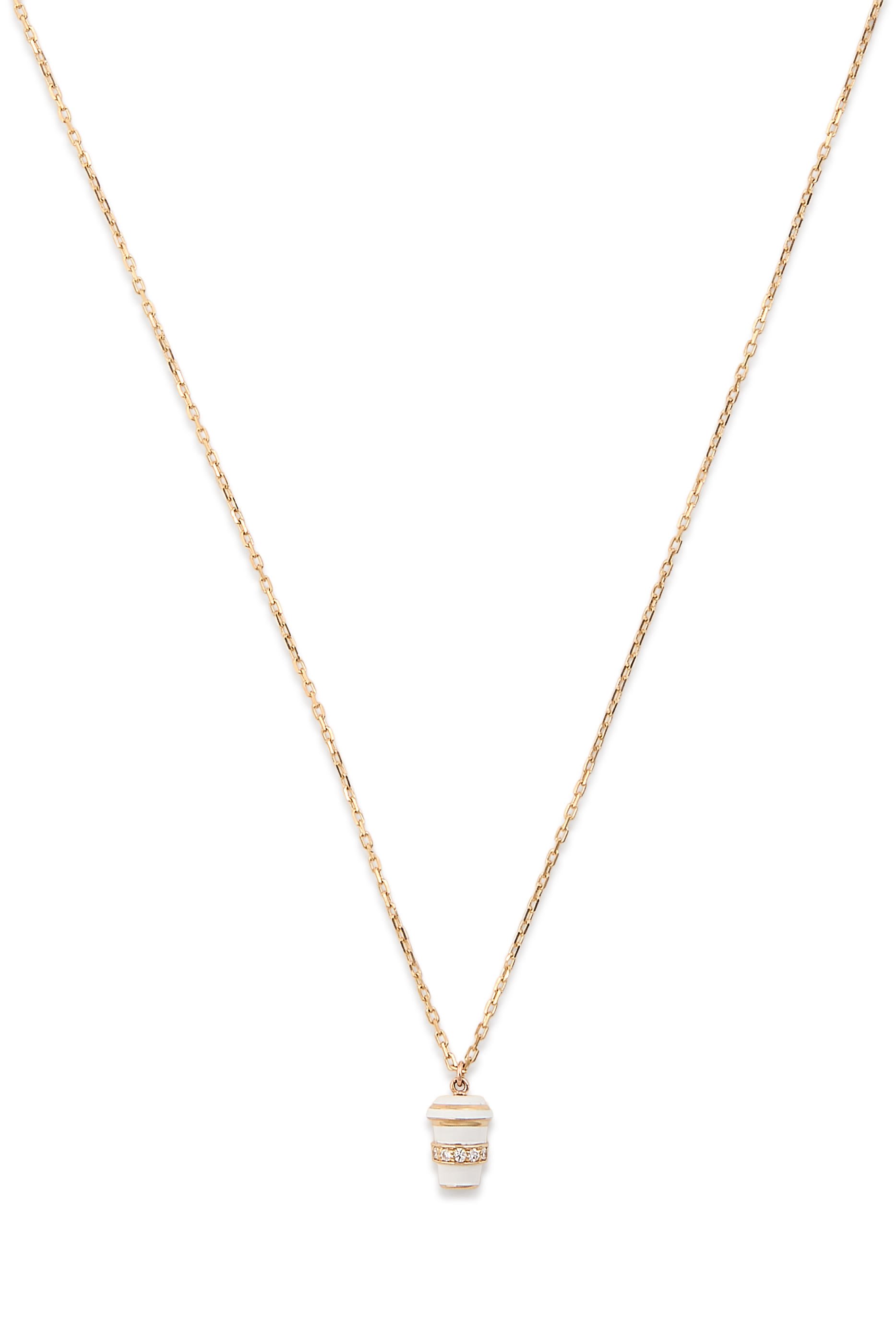 Coffee Mini Necklace, 18k Yellow Gold with Enamel & Diamonds