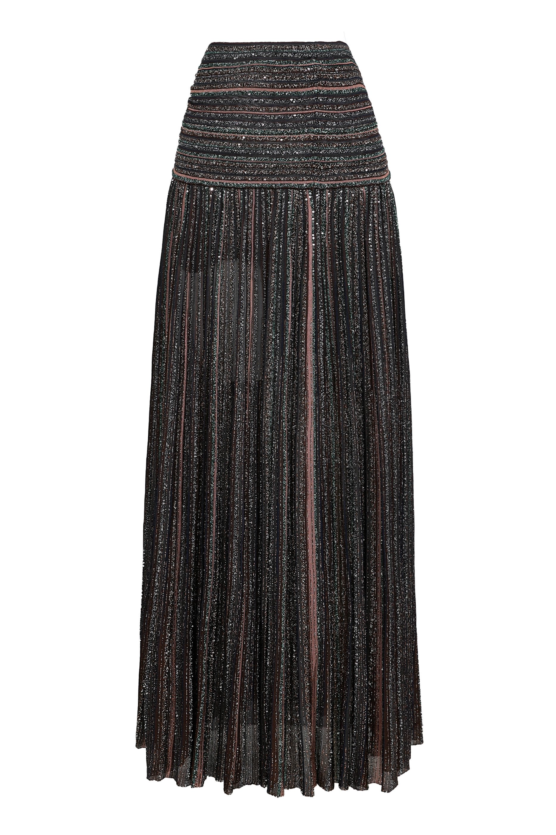  Ribbed Mixed Viscose Lam&eacute; Long Skirt