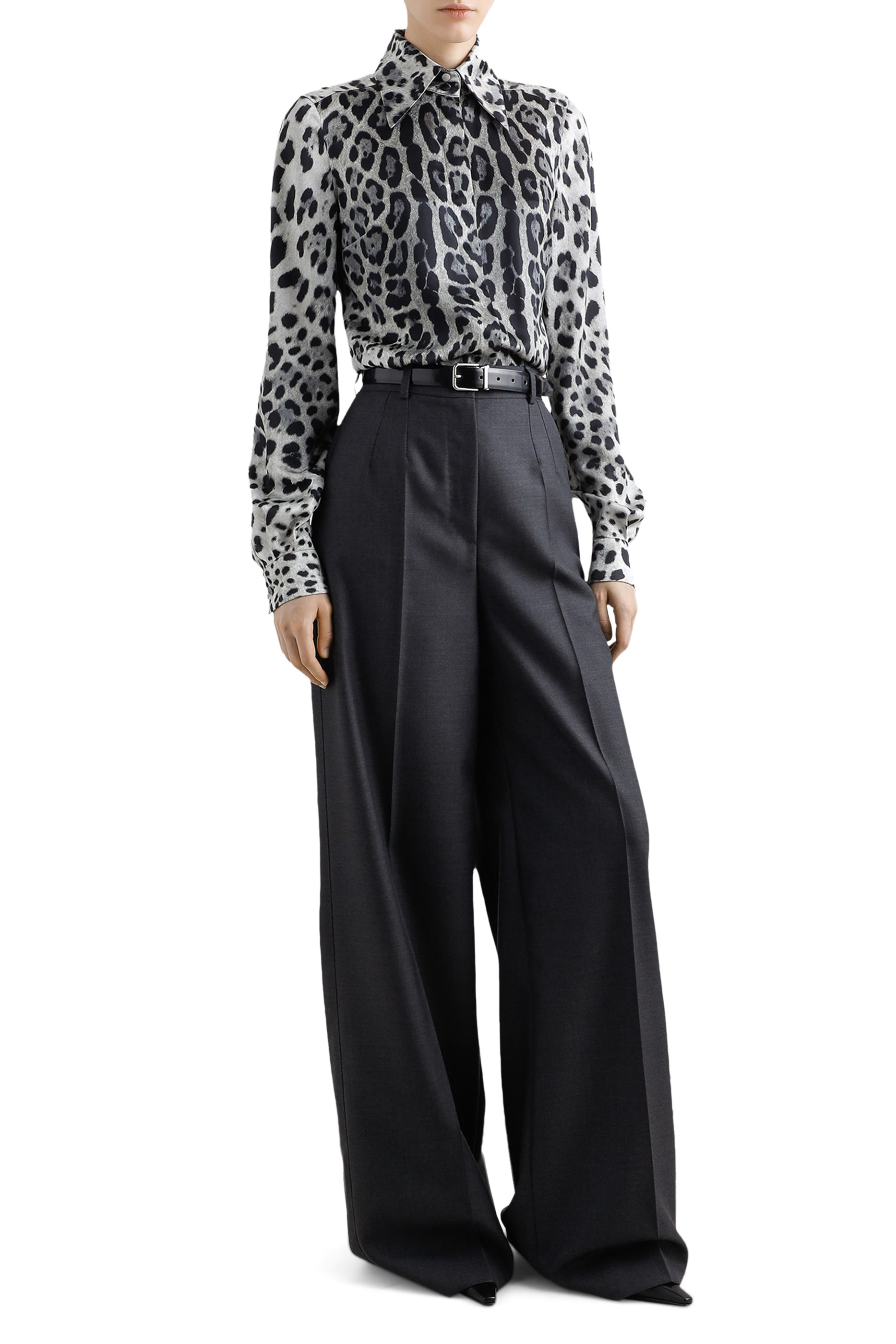 Leopard-Print Silk Satin Shirt