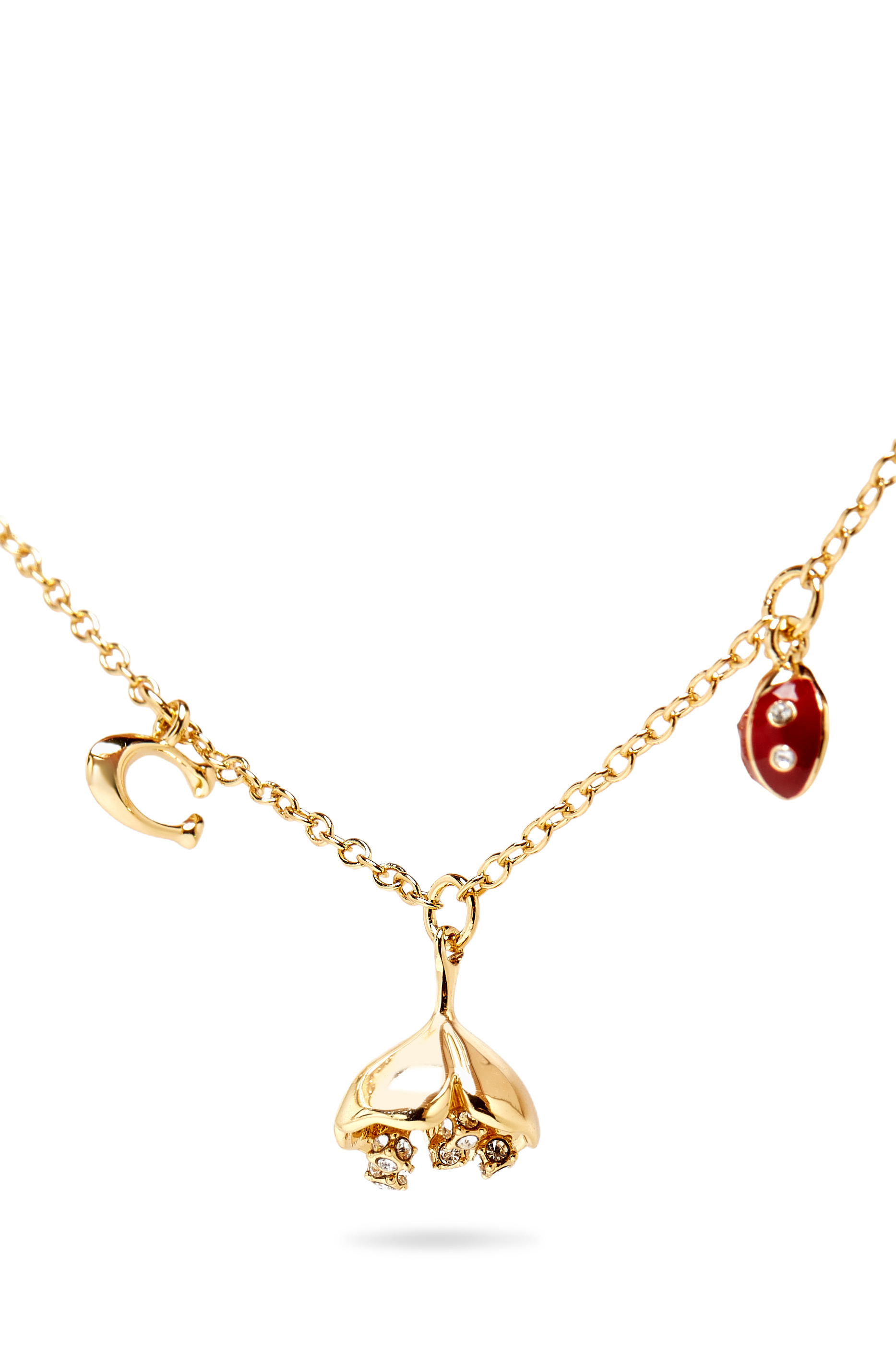 Floral Mini Charm Bracelet, Plated Brass & Crystal